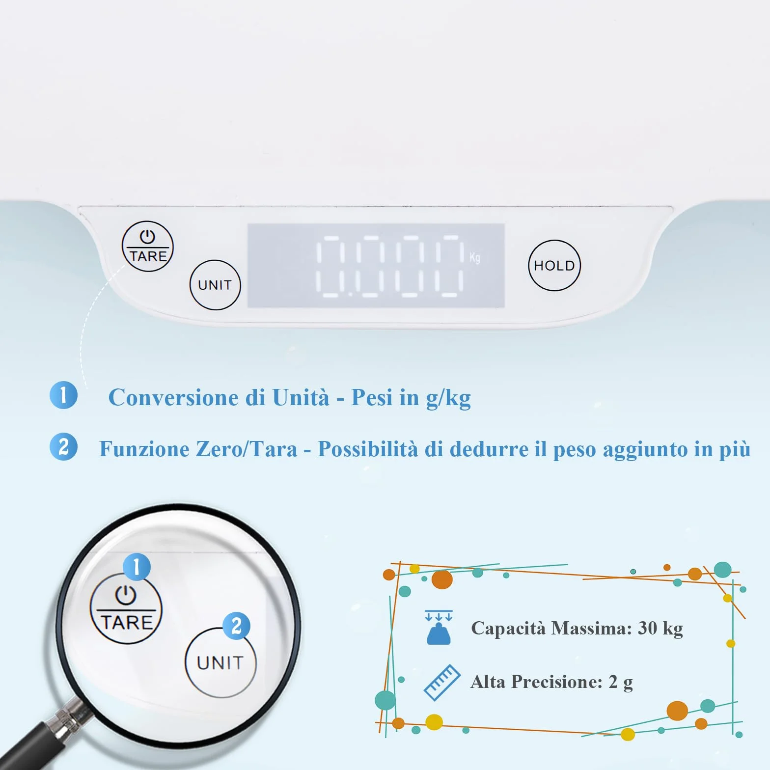GYMAX Bilancia Digitale per Neonati, Funzioni Hold & Tare, Display LED, 30 kg, Bluetooth
