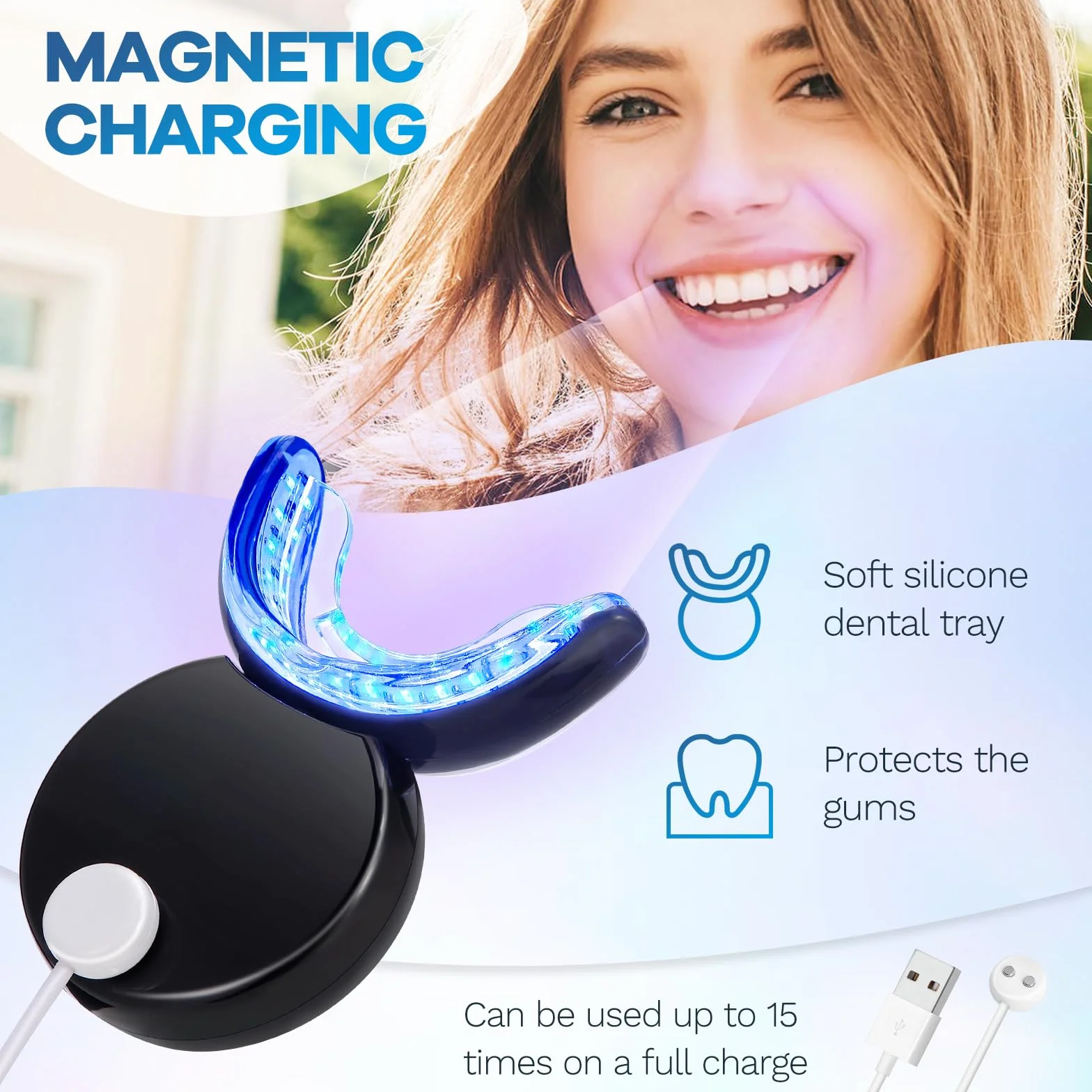 Profesjonalny Kit Sbiancante Denti LED z 3 Gel, Magnetyczne Ładowanie, Usuwanie Plam