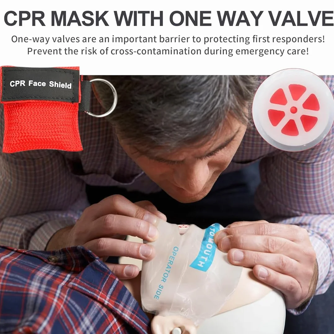 CPR Maschera Portachiavi Kit 4 Pezzi Face Shield Respiratore Primo Soccorso Formazione AED
