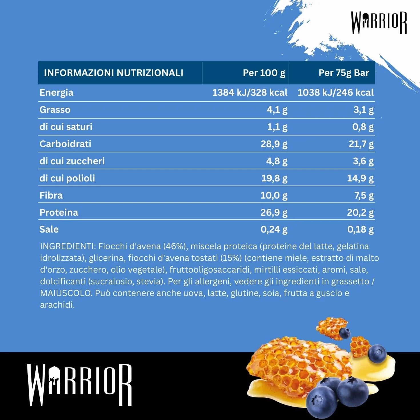 Warrior Raw Barretta Proteica 12 x 75 g – Barrette Proteiche ai Fiocchi d'Avena, Snack Proteico Senza Zucchero con Fibre e Prebiotici – Frutti di Bosco al Miele