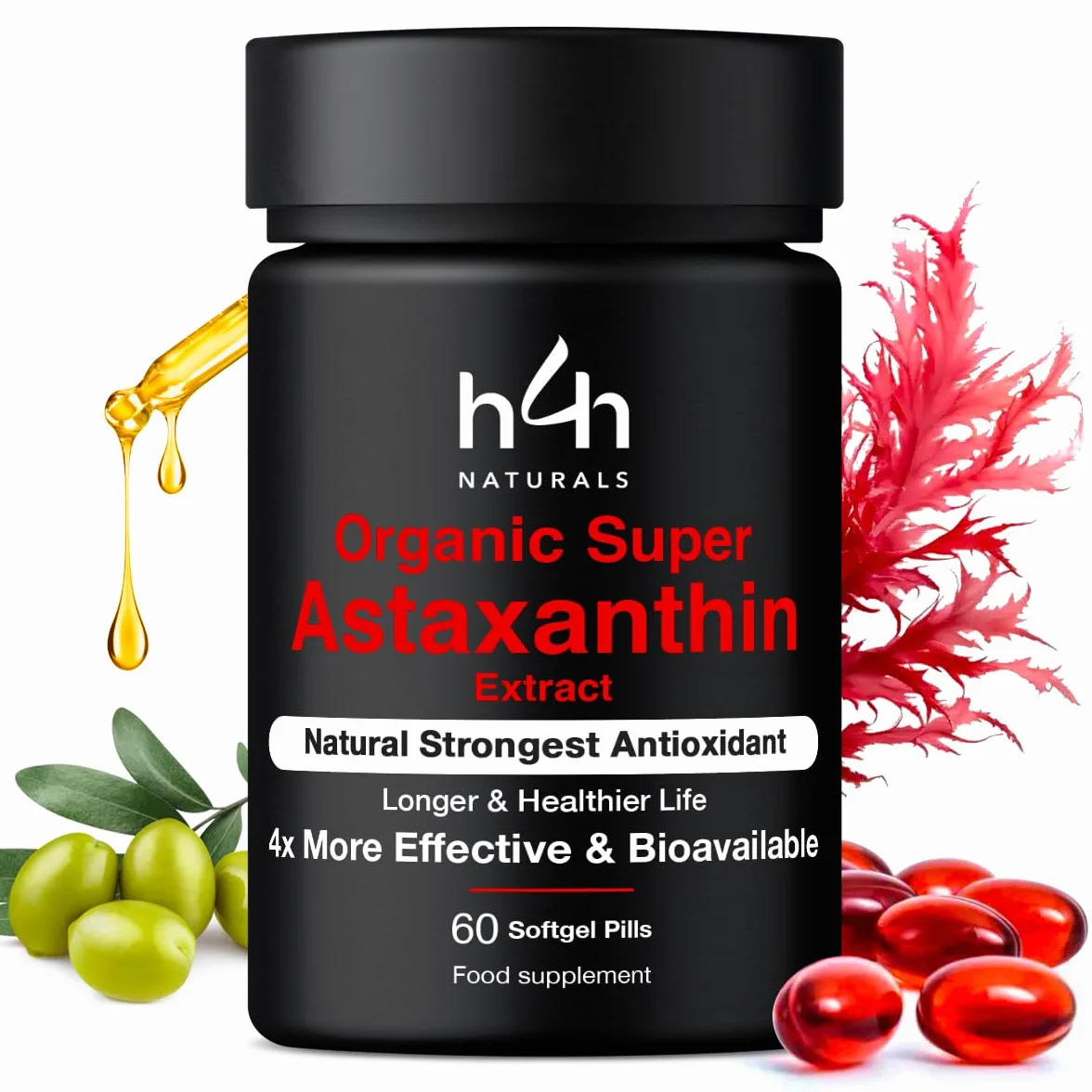 Super Astaxantina Biologica 16mg Polvere Olio d'Oliva Italiano Bio Vegan Certificati Bio UE/USDA