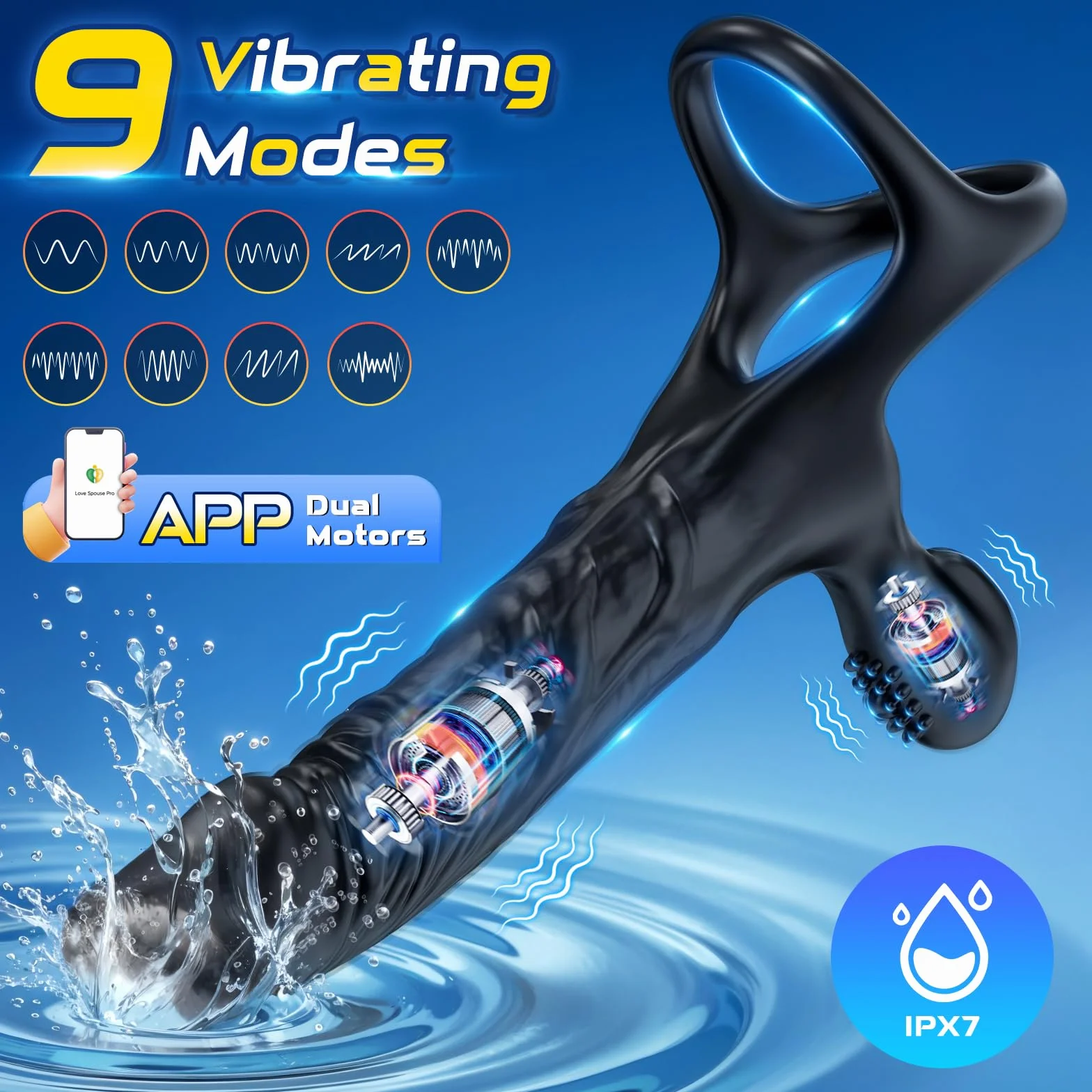 Dildo Vibranti con Anello Pene per Coppia,Vibratore Anali Sex Toys per Stimolatore il Clitorideo Donna e Testicolare Maschio,Giocattolo Sesso con 9 Modalità,Morbido Elastico,14 cm Insertable length