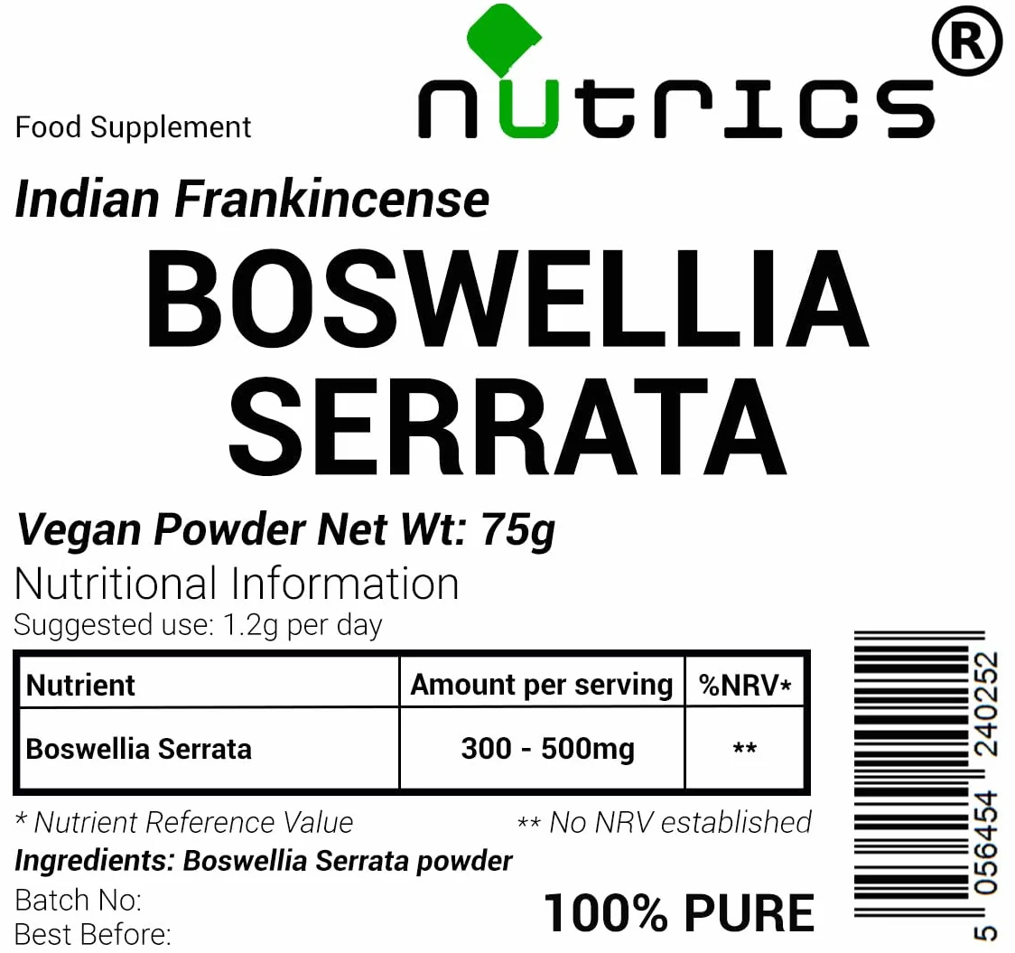 Boswelia Serra - Polvere di acido boswellico indiano franchincenso, 100% puro, senza riempitivi, leganti o agenti di carica (75 g)
