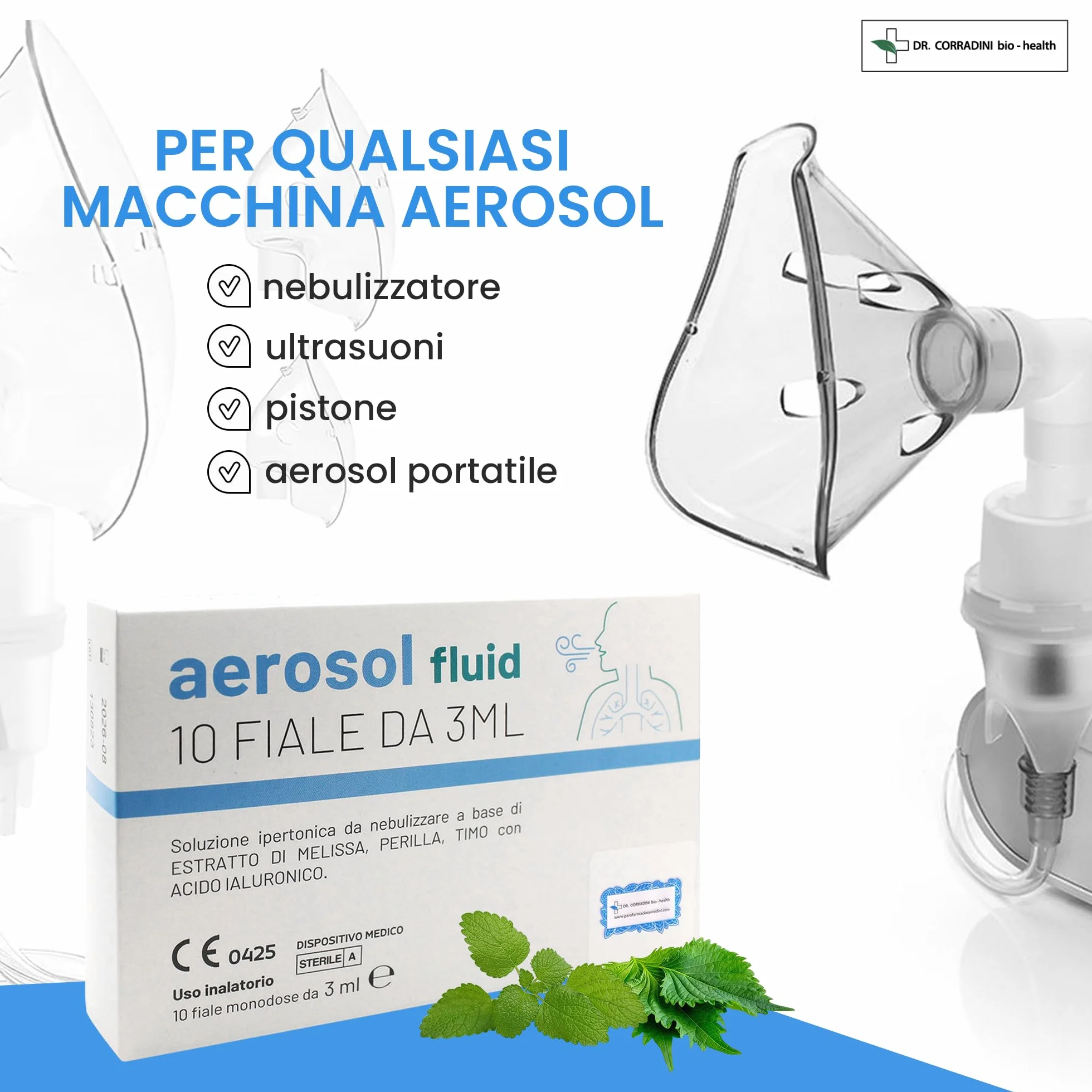 Dr. Corradini Soluzione Fisiologica Aerosol Lavaggio Nasale Acido Ialuronico Melissa Perilla Timo 10 Fiale