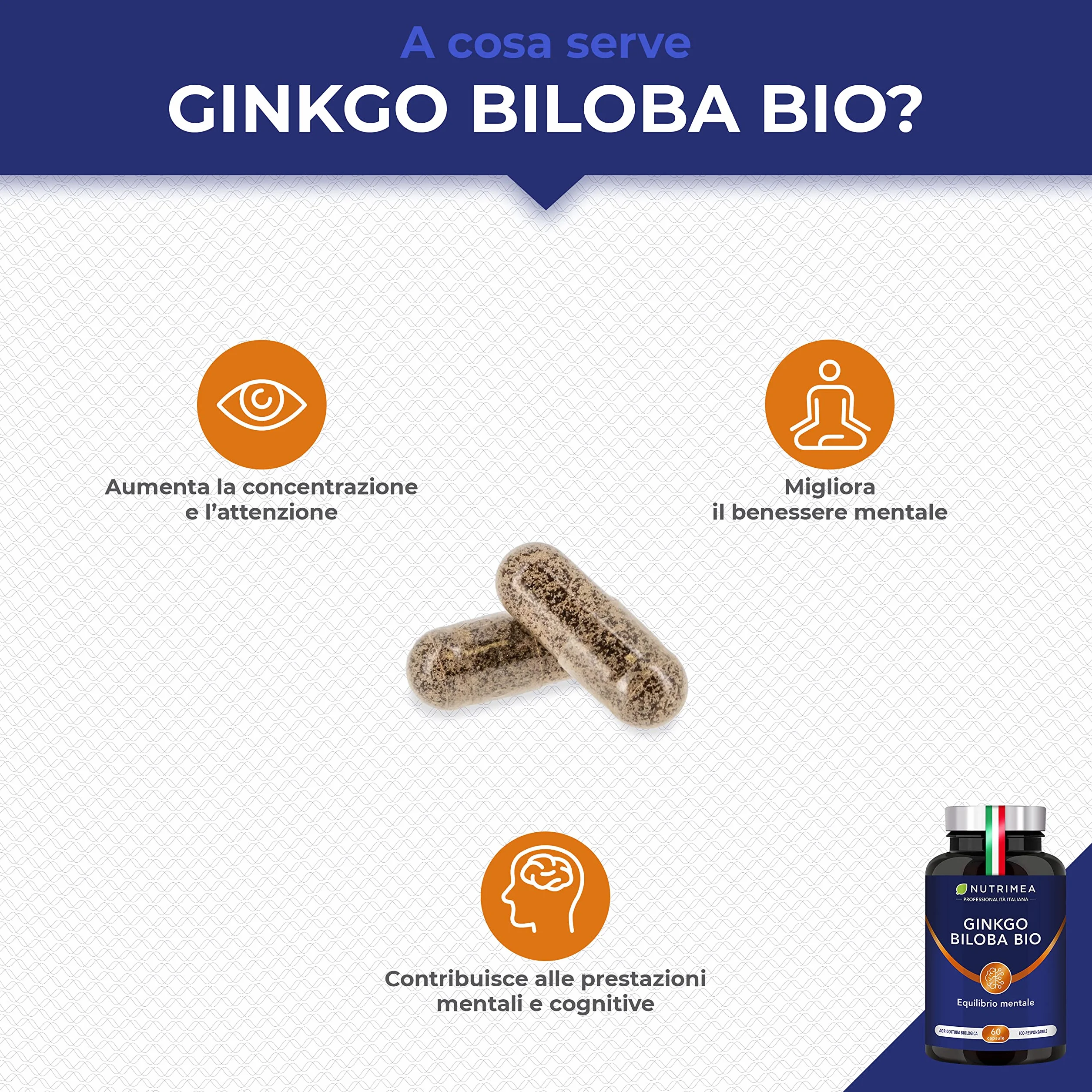 Ginkgo Biloba Biologico | Integratore per Memoria e Concentrazione | Aumenta le Prestazioni Cerebrali | Con Salvia Biologica
