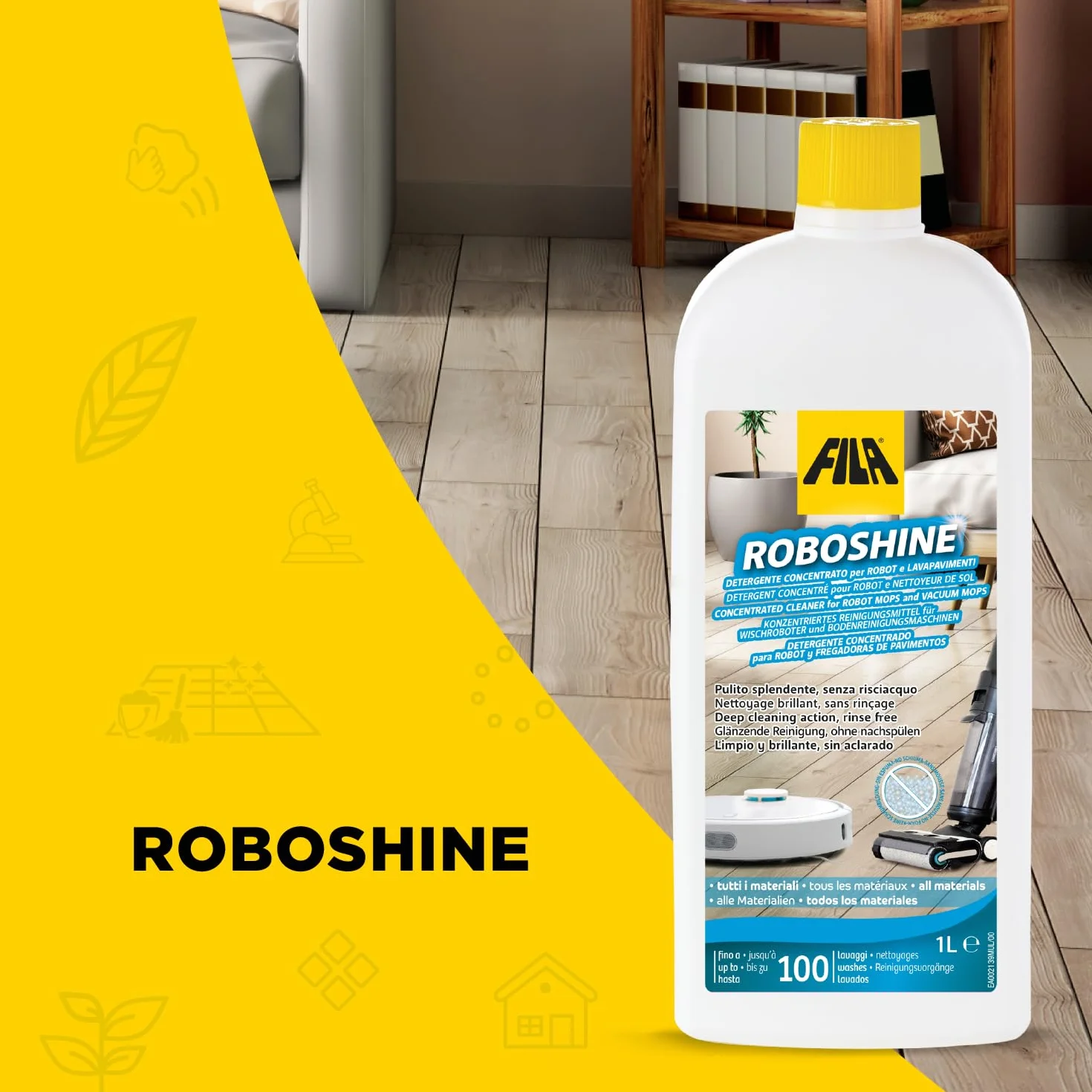 Fila ROBOSHINE Detergente per Robot Aspirapolvere Lavapavimenti 1L