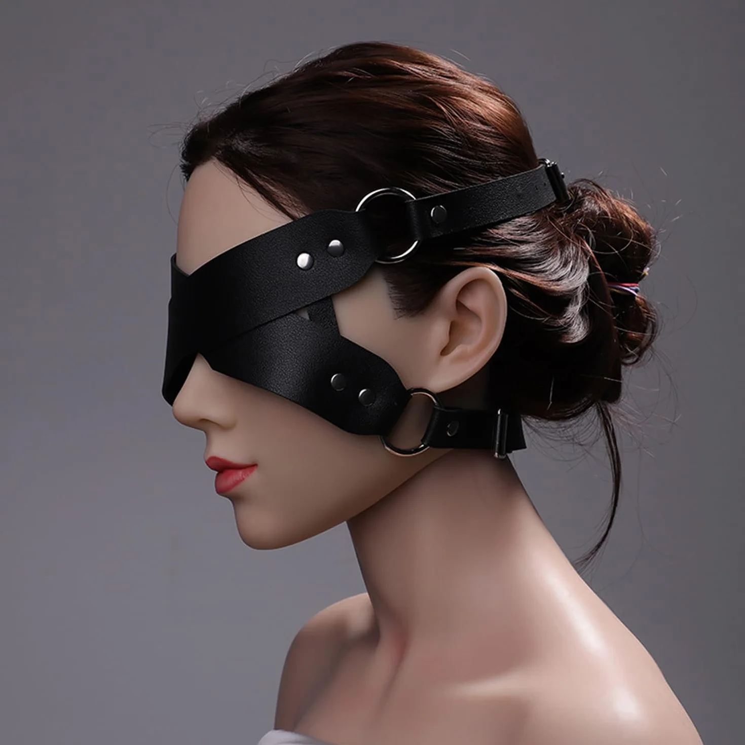 Maschera erotica in pelle nero argento Taglia unica per adulti giochi di ruolo