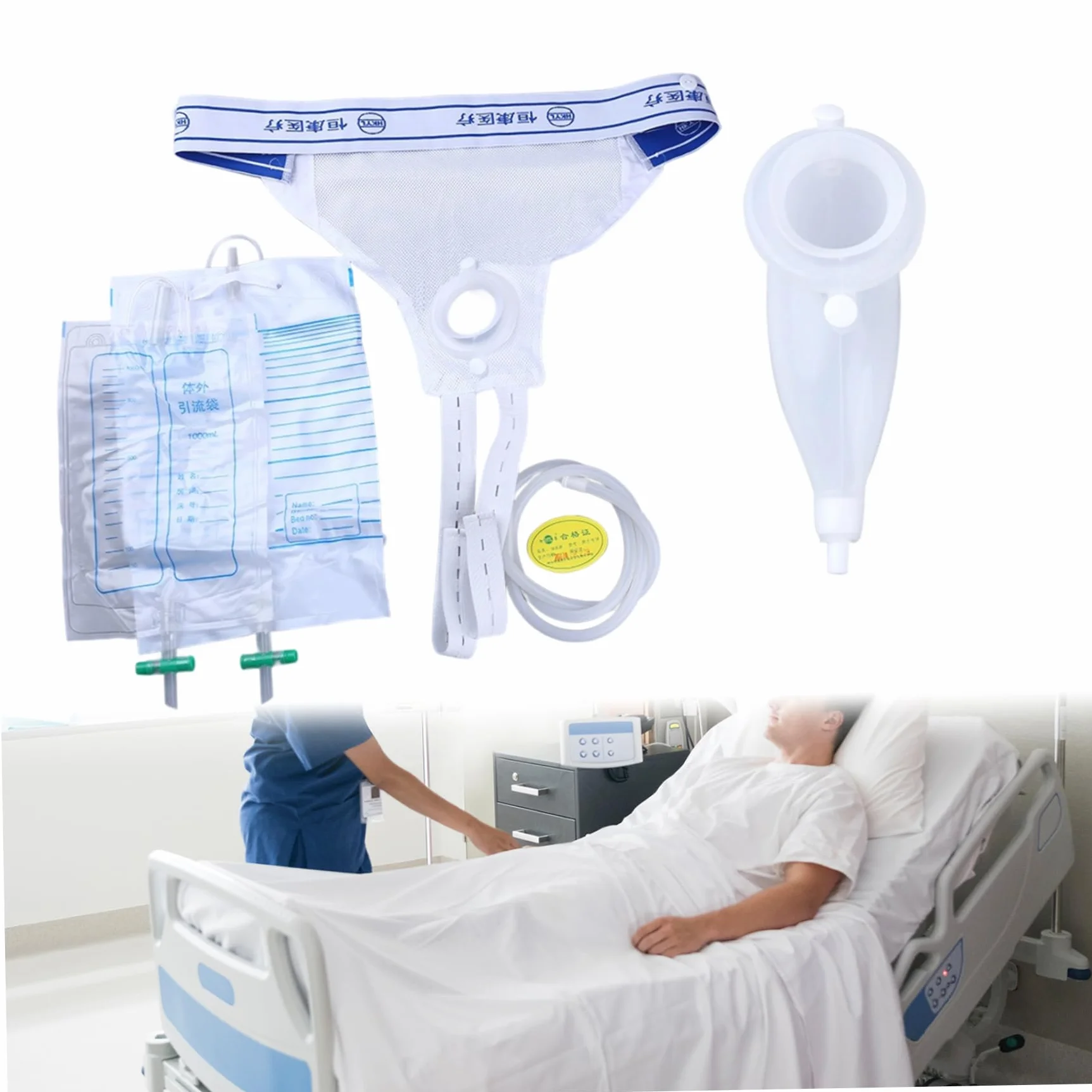 Collezionista di urina, catetere esterno per uomini, collezionista di urine maschili in silicone traspirante con sacca da 2 pcs 1000/2000 ml, sacchetti di catetere portatile riutilizzabili per uomi