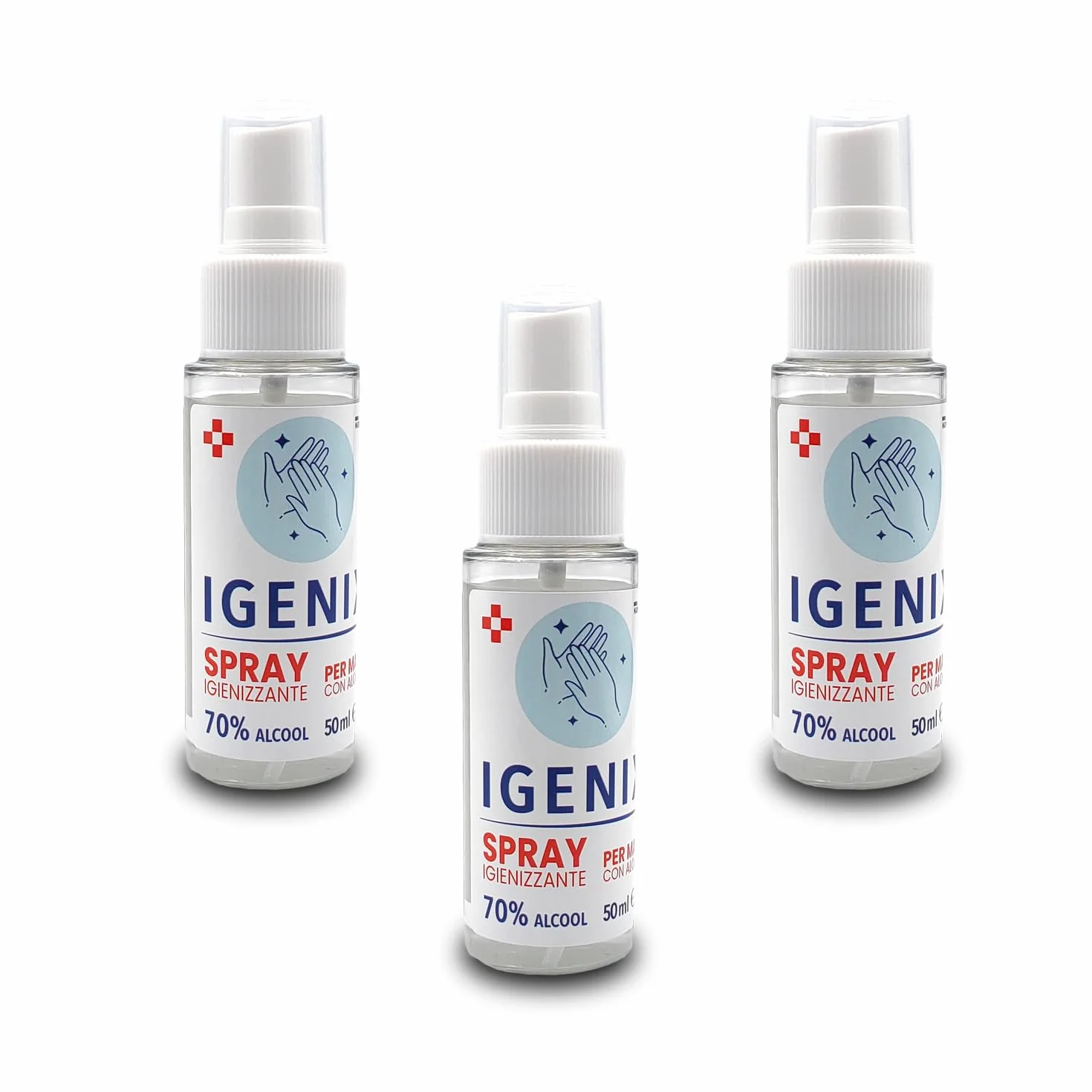 Spray Antibatterico Virucida Igenizzante Mani e Superfici 3x50ml Alcool 70% Glicerina Aloe Vera