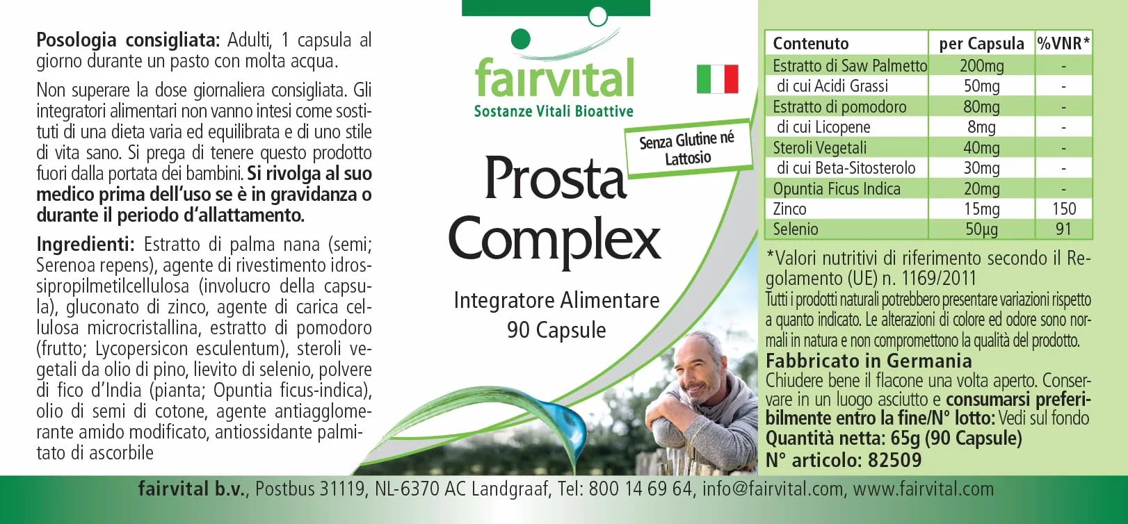 Fairvital Prosta Komplex 90 capsule alto dosaggio con selenio, zinco, palma nana, licopene, beta-sitosterolo e opuntia