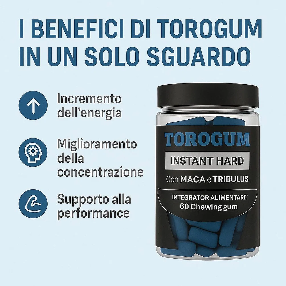 AlohaLabs ToroGum 60 PILLOLE BLU Integratore Uomo Forza Energia Resistenza Performance Massime Gomme Masticare Azione Rapida Potente Maca Taurina Tribulus Terrestris