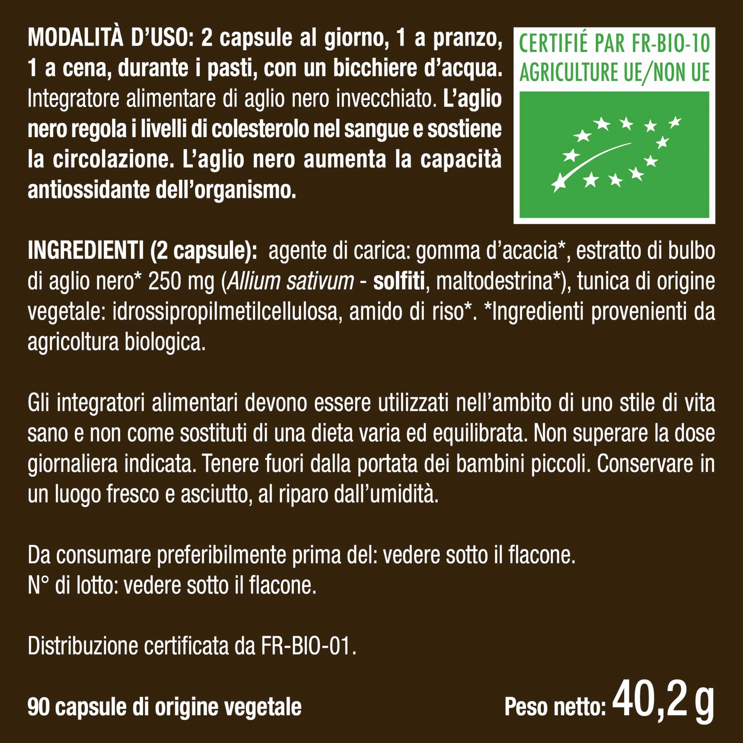 Aglio Nero Fermentato Biologico | Integratore Alimentare | 250 mg | Supporta la Circolazione | Antiossidante Naturale | 90 Capsule | Nutrimea