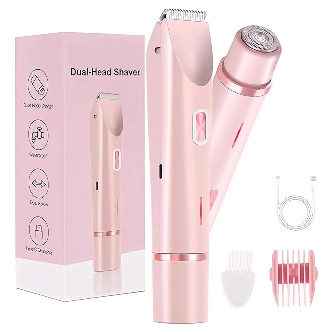Rasoio elettrico doppio per donne, impermeabile IPX7, design multifunzionale adatto per zone intime, corpo, gambe e braccia, regalo per donne