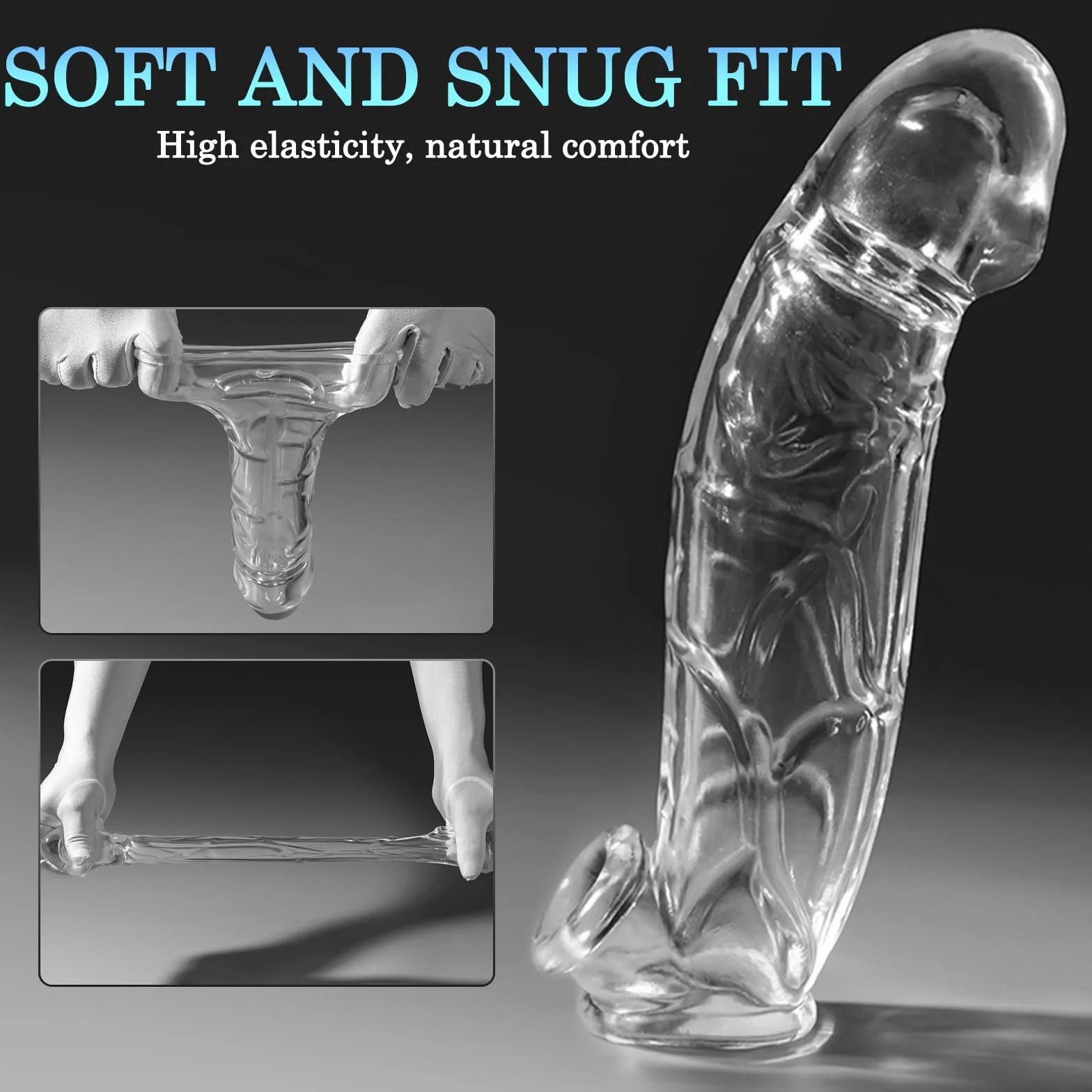 BDSMYOU Guaina Pene Sex Toys per Allungamento del Pene Maschile,Erezione Pene Forte e Duratura,Anello Antiscivolo per Testicoli,Sexytoysys Uomo,Toys Sessuali per Uomini (L)