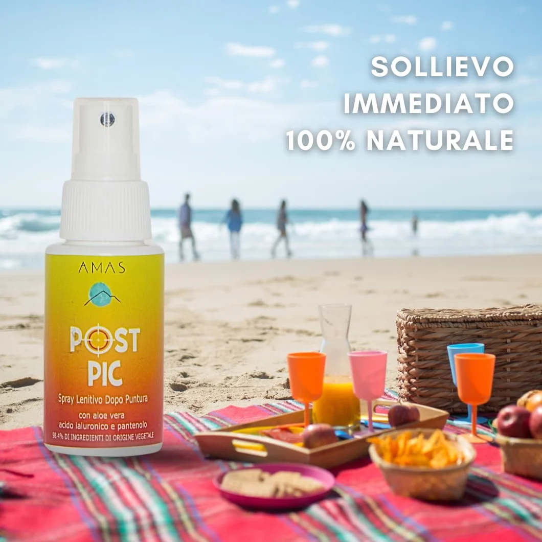 AMAS SPRAY LENITIVO NATURALE DOPOPUNTURA ANTIPRURITO POST PIC con Acido Ialuronico Aloe Vera e Pantenolo