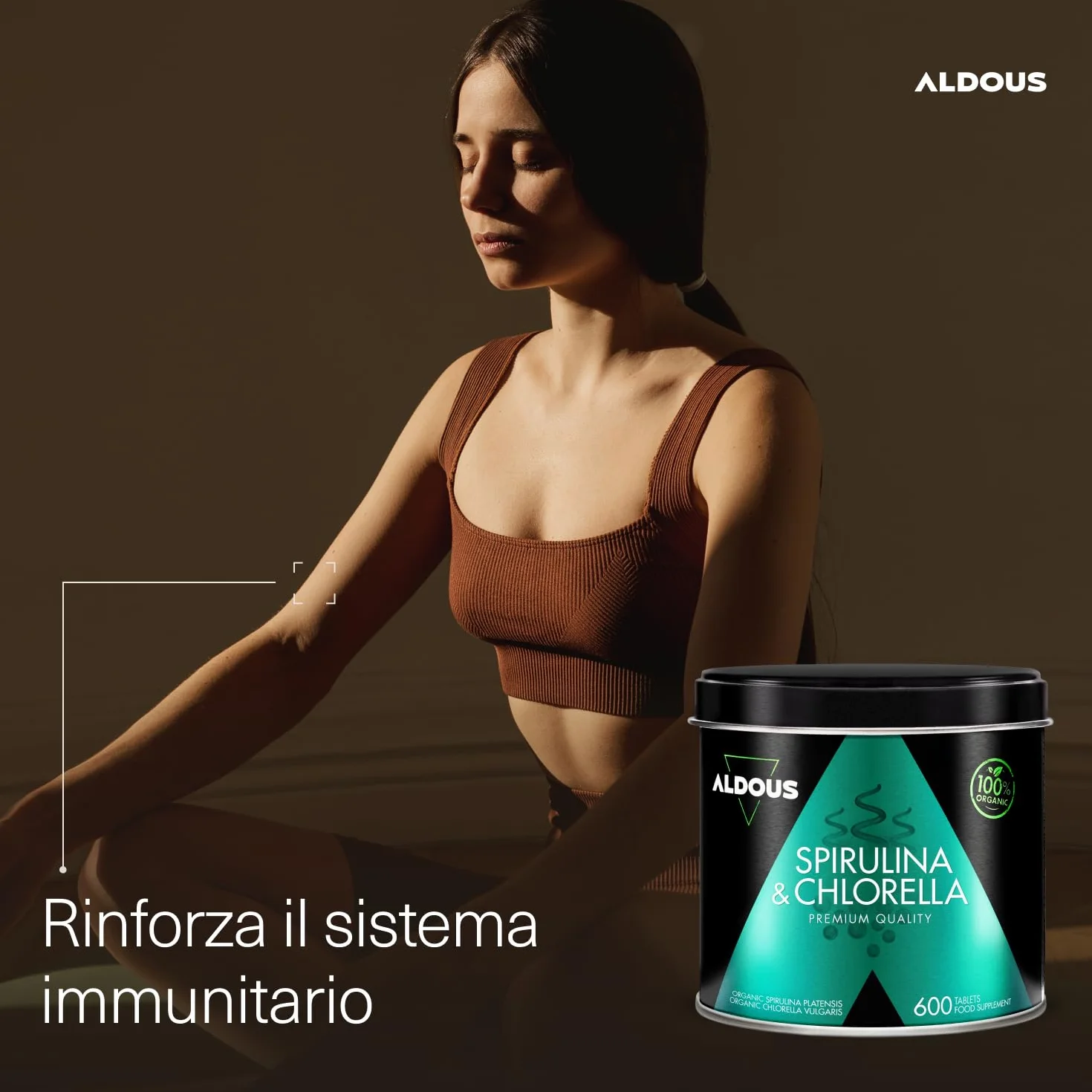 ALDOUS Spirulina e Clorella Bio 1800mg 600 Compresse Detox Energia Immunità Vegan