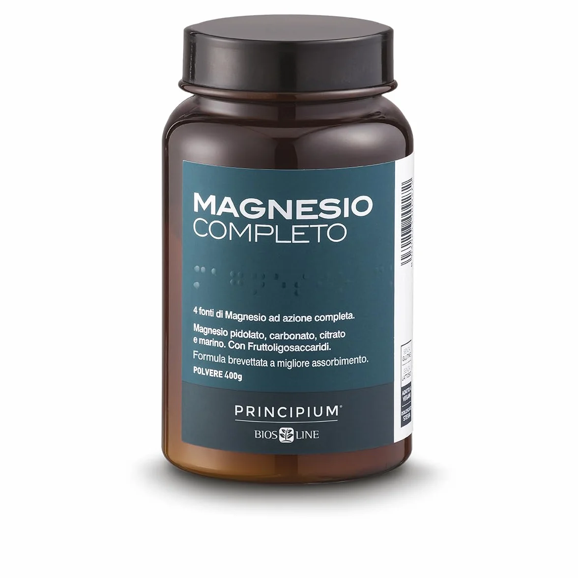 BIOS LINE Principium, Magnesio Completo Brevettato con Miglior Assorbimento, Gusto Agrumi, 4 Fonti di Magnesio ad Azione Completa, Integratore Anti Stress, 400 g Polvere Solubile
