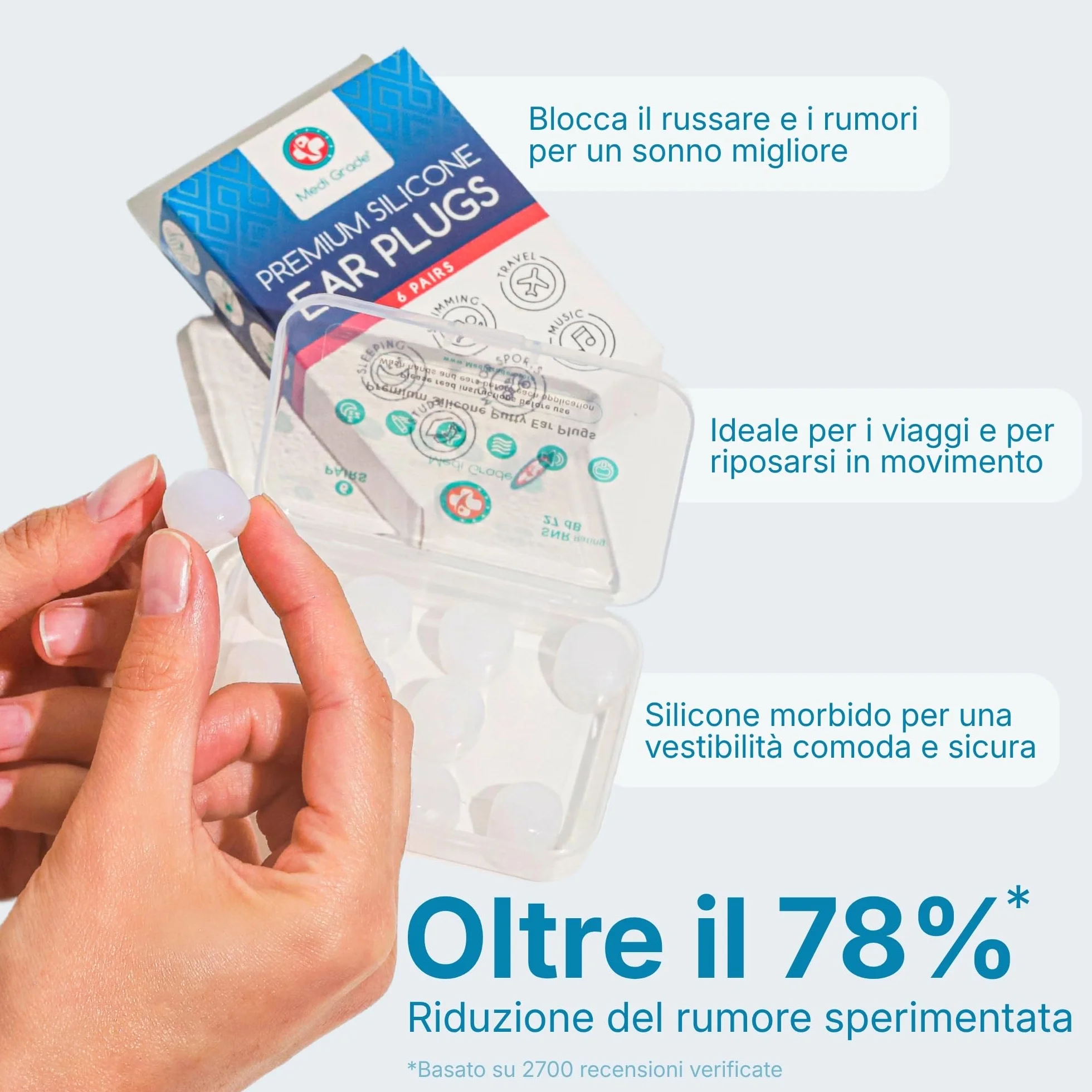 Tappi Orecchie per Dormire Medi Grade [6 Paia] - Tappi per Orecchie Antirumore, Insonorizzanti - Riduzione del Rumore, Ideali per Dormire, Studiare
