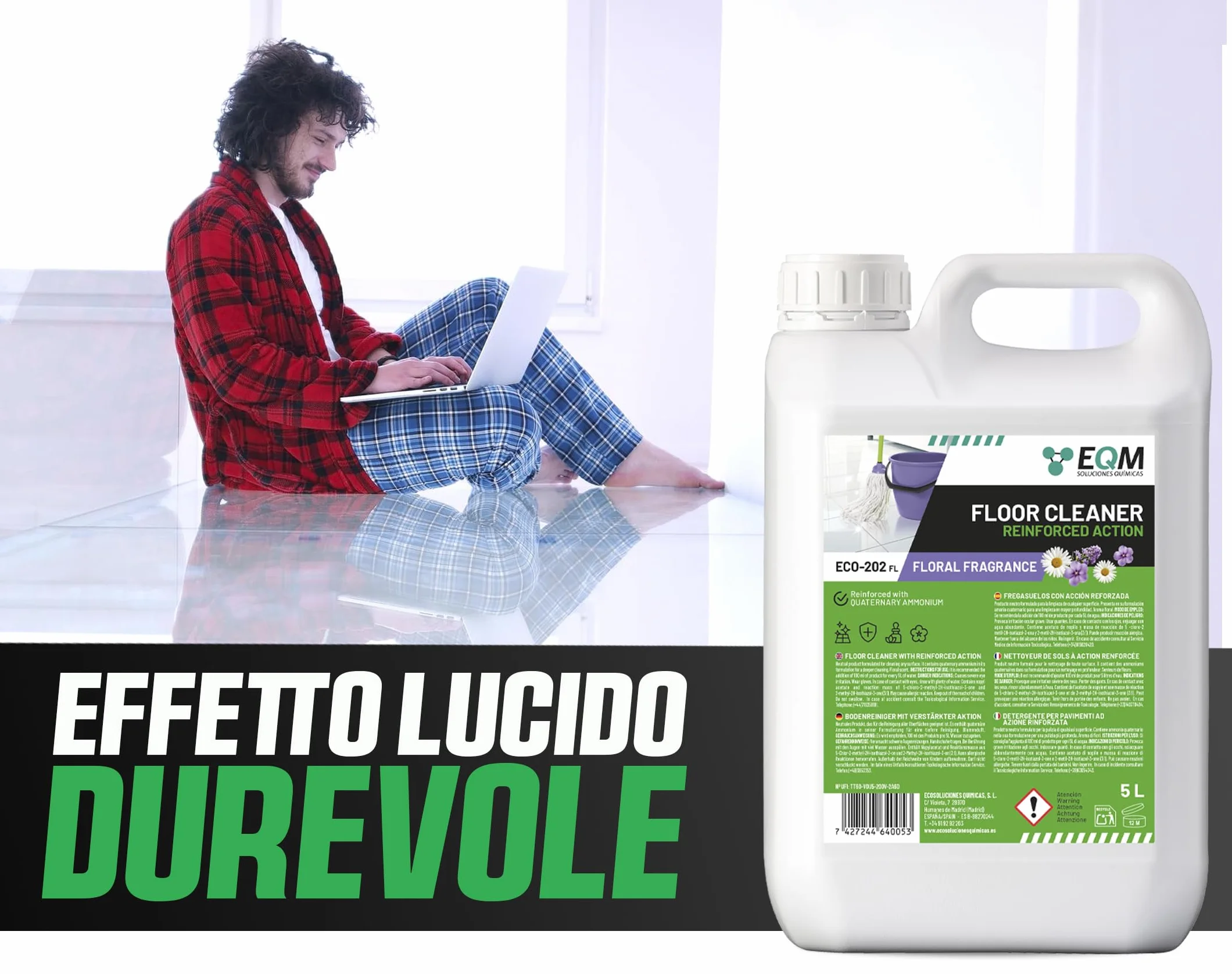 Detergente per Superfici Multiple ECO-202 5L Alta Capacità Sgrassante Deodorante Aroma Floreale