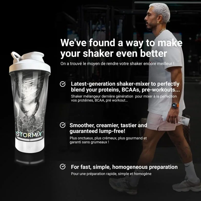 Stormix - Shaker elettrico | Mixer di alta qualità | Preparazione omogenea per proteine, pre Workout | Capacità 700 ml | Tritan e ABS, senza BPA | Basso volume sonore | Ricaricabile USB