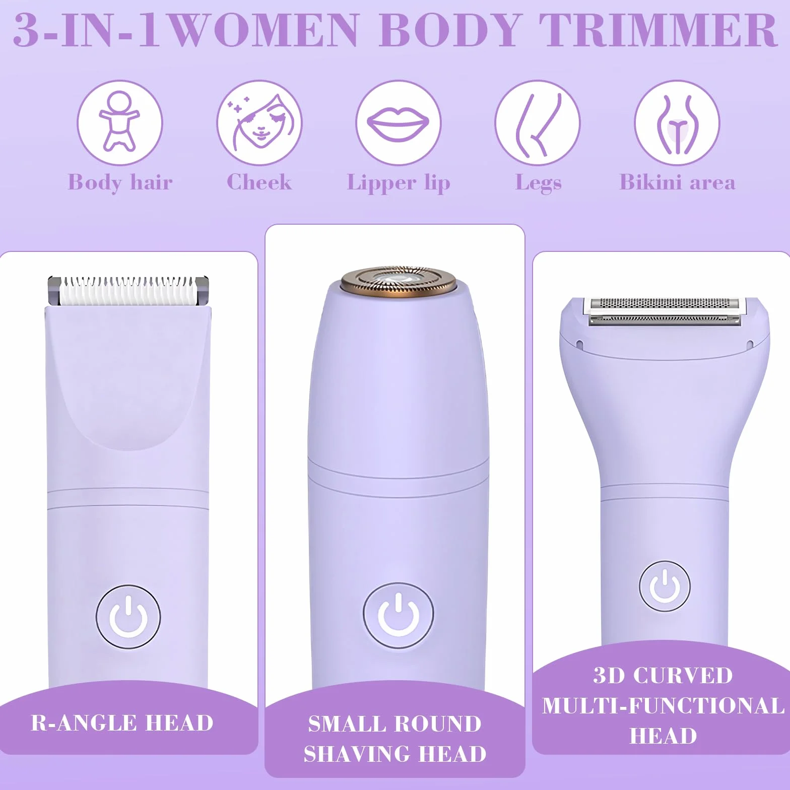 MIFXIN Rasoio elettrico 3 in 1 per donne IPX6 impermeabile bagnato asciutto epilatore bikini (viola)