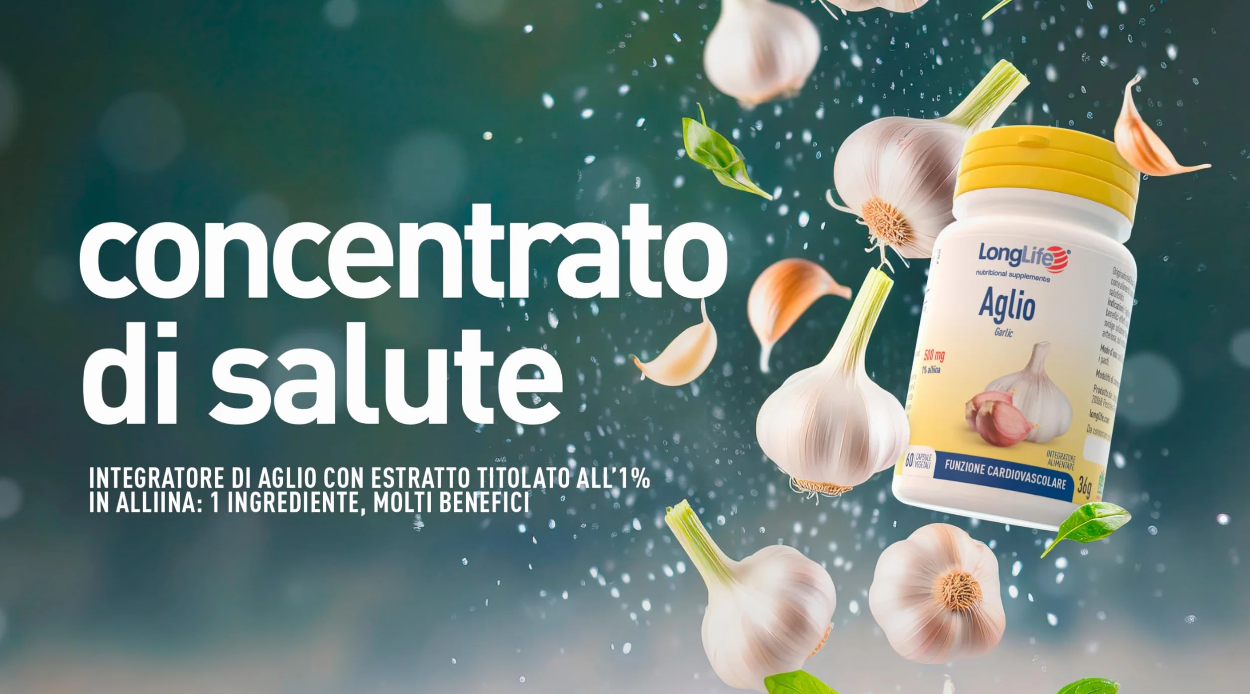LongLife® Aglio | Estratto vegetale titolato all'1% in alliina | 1000mg dose giornaliera | Funzione cardiovascolare, pressione arteriosa, trigliceridi | 1 mese di trattamento | Senza glutine e vegano