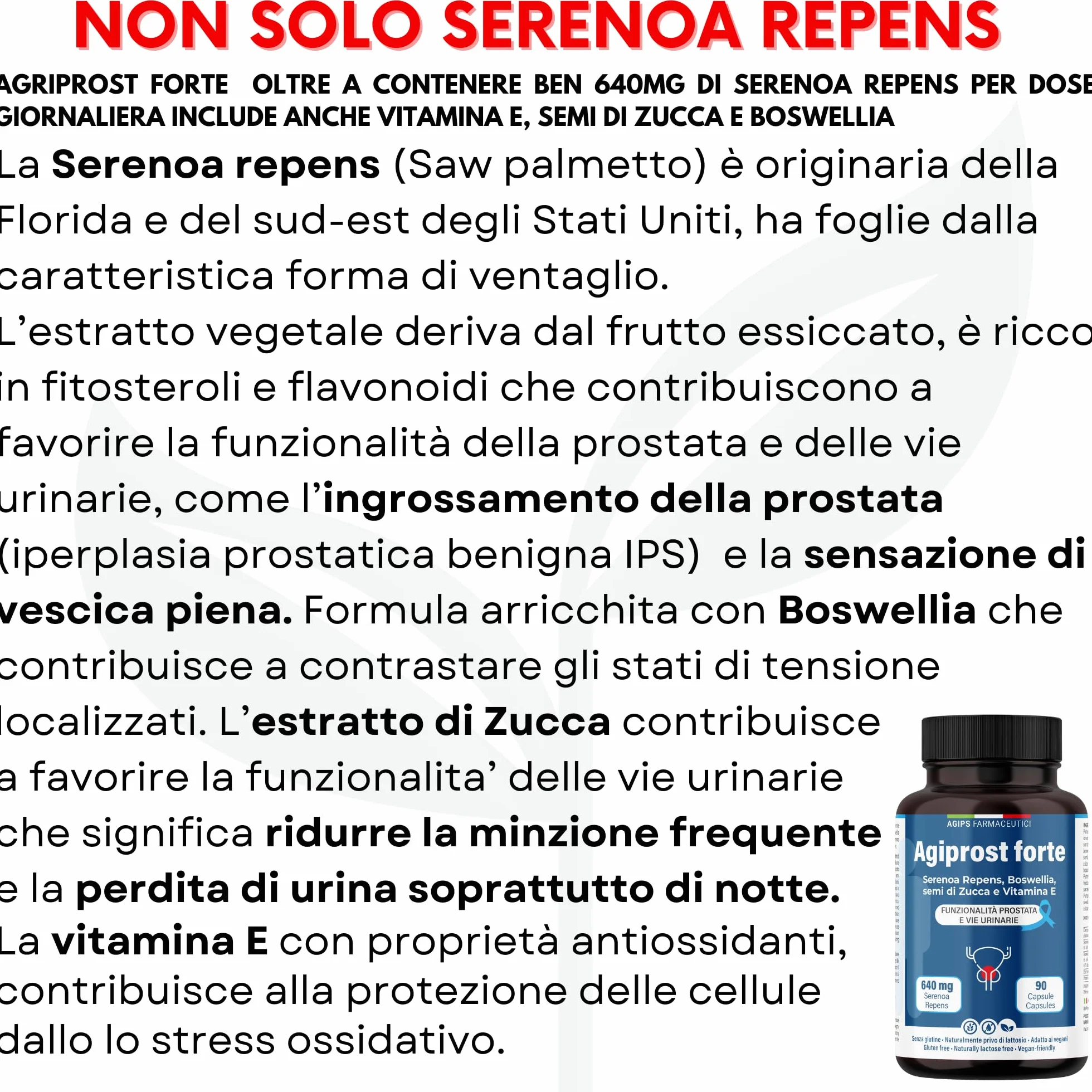 SERENOA REPENS 640mg Integratore Prostata Saw Palmetto con Estratto di Zucca e Vitamina E 90 Capsule AGIPROST