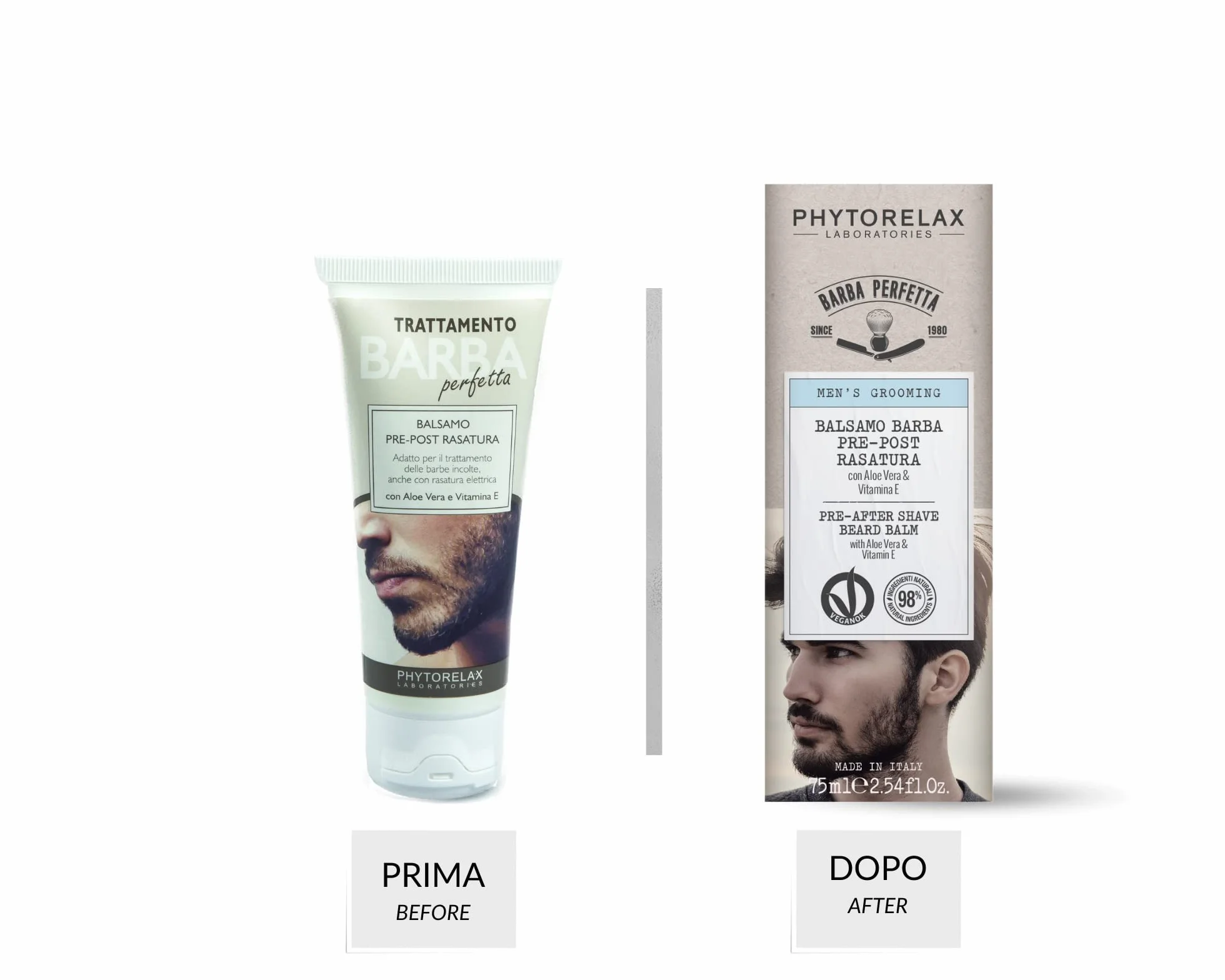Phytorelax Laboratories Trattamento Barba Perfetta Balsamo Pre-Post Rasatura con Aloe Vera e Vitamina e - 98% Ingredienti di Origine Naturale - 75ML