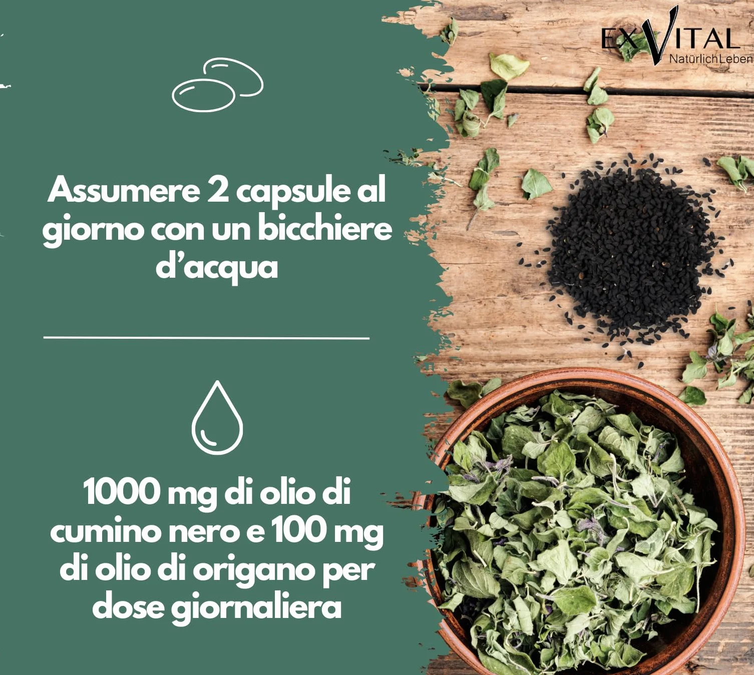 EXVital Complesso olio origano cumino nero 180 capsule vegane 1000 mg carvacrolo 80%