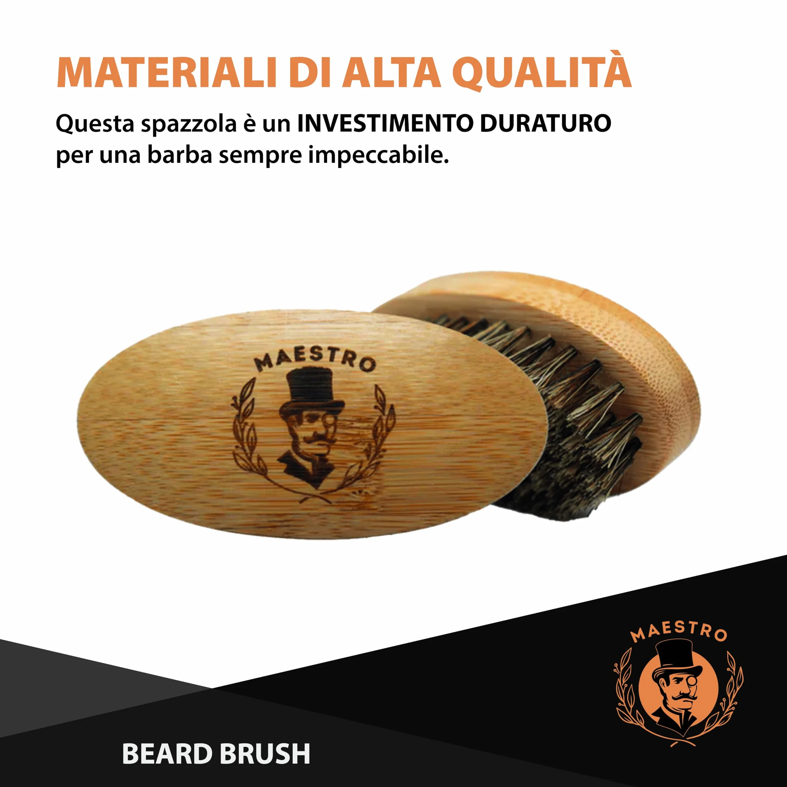 Spazzola da Barba Maestro Setole Naturali di Cinghiale Manico Ergonomico