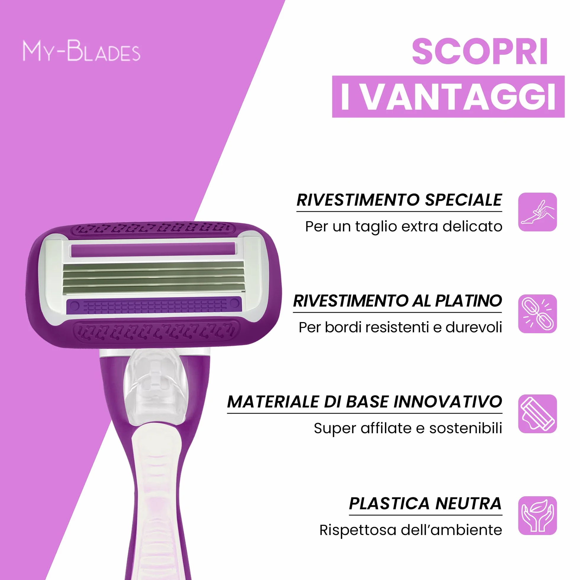 My-Blades® Lamette compatibile con Gillette Venus, Plastic Neutral, Swirl and Smooth, 6 lamette di ricambio a 4 lame per donna