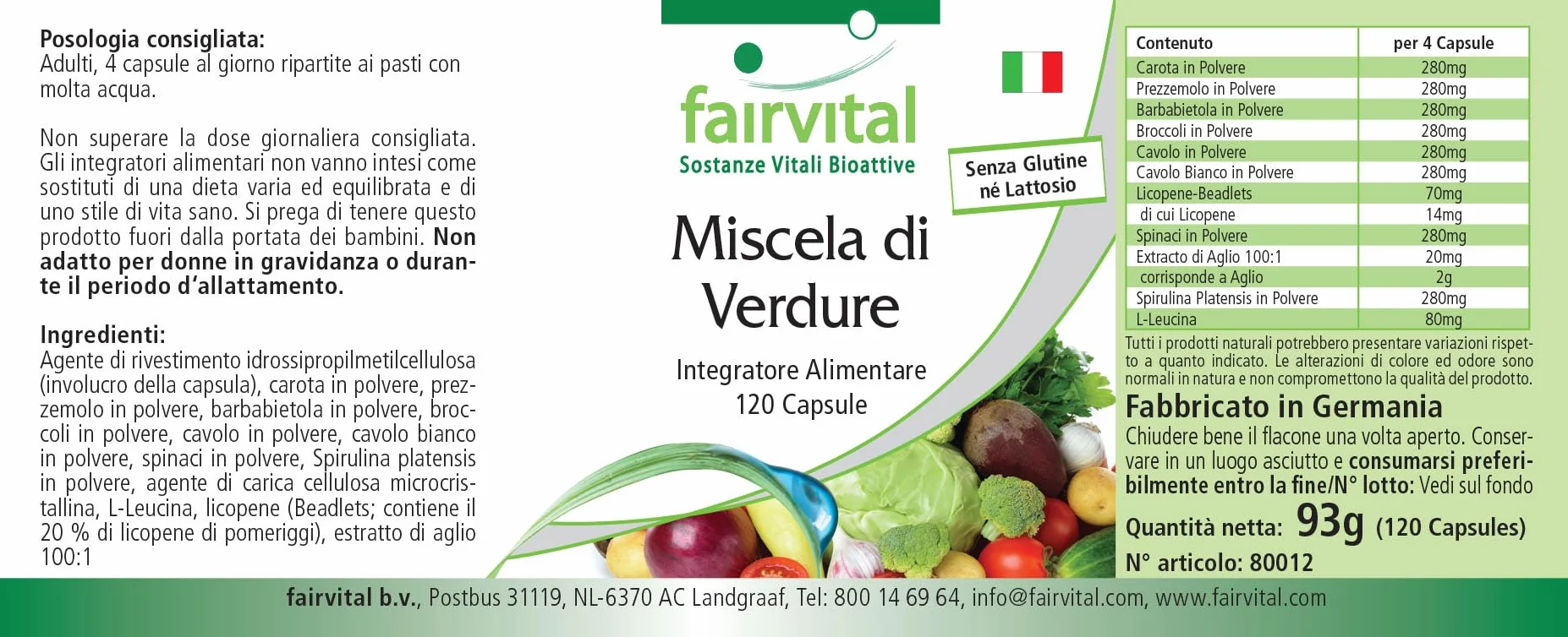 Fairvital Verdure Pur 120 capsule alto dosaggio 10 varietà di verdure VEGAN