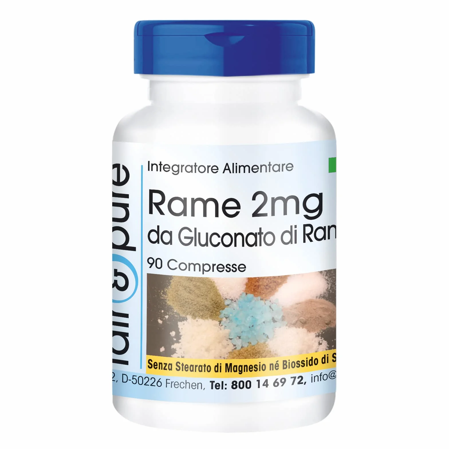 Fair & Pure® - Rame 2mg - Gluconato di rame - Vegan - Buona disponibilità biologica - 90 Compresse