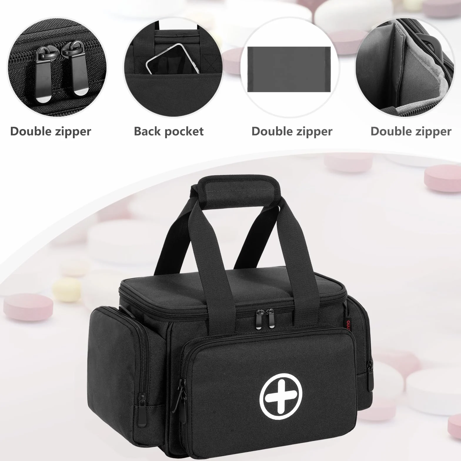 Borsa di pronto soccorso vuota professionale grande nera 27 cm