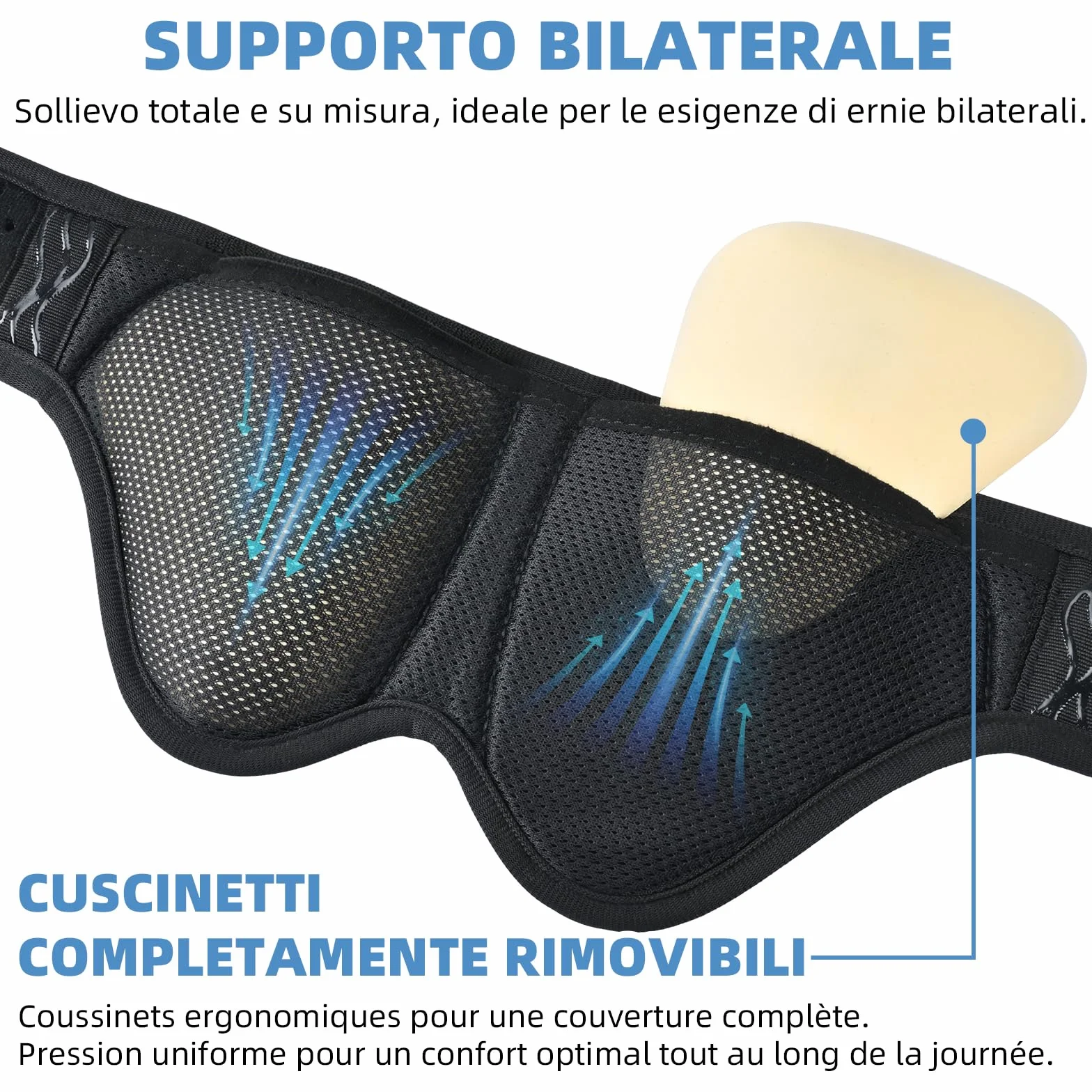 Tenbon Cintura per ernia per uomini e donne Cintura per ernia regolabile flessibile Supporto per ernia Sollievo dal dolore con 2 cuscinetti di compressione rimovibili (L)