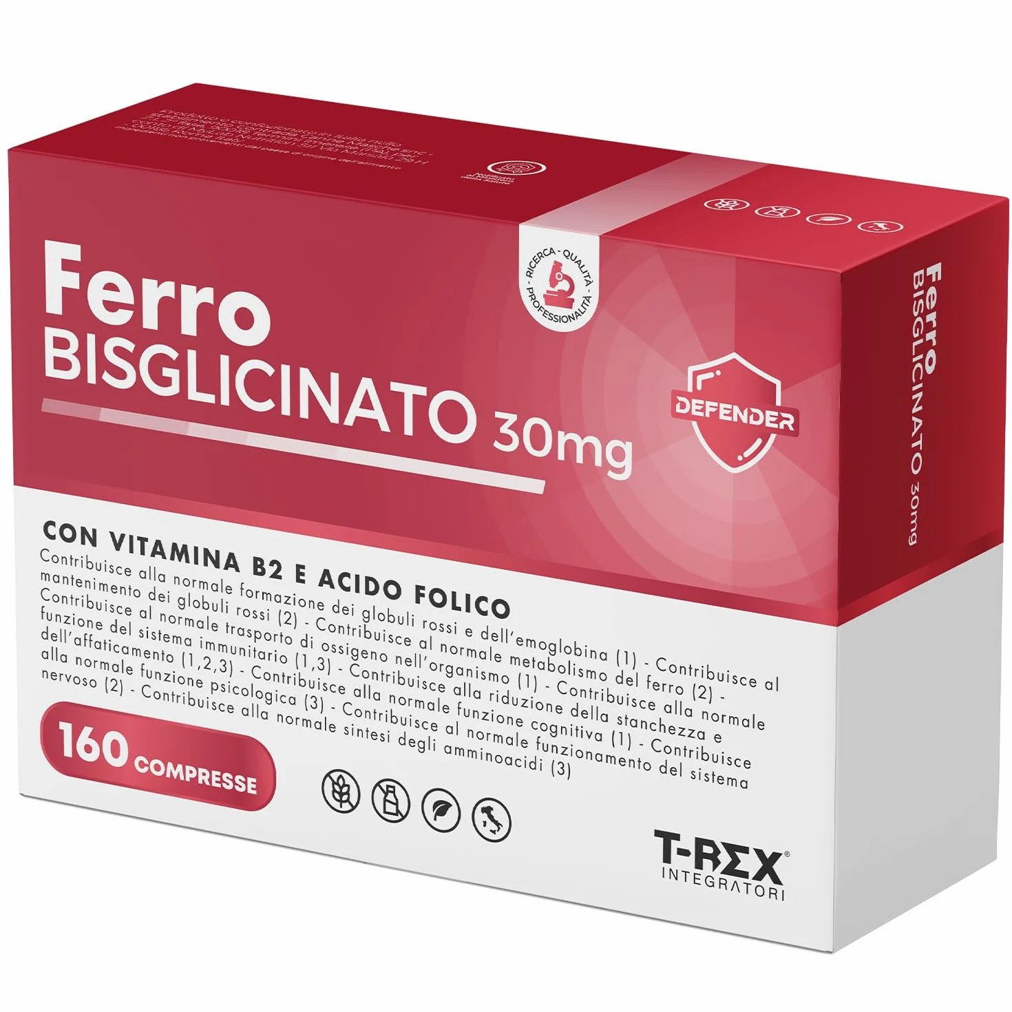 Ferro Integratore 30 mg Con Acido Folico e Vitamina B2-160 compresse - Per Globuli Rossi, Ossigeno, Sistema Immunitario, Stanchezza e Benessere Mentale