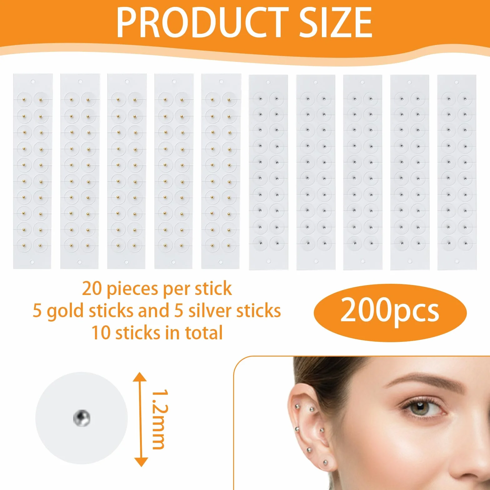 200 PCS Semi Dell'orecchio Agopuntura Auricolare Cerotti Monouso per Digitopressione Auricolare Adatto per Massaggi Di Digitopressione per Alleviare Lo Stress Terapia Multifunzionale（ Oro+Argento）