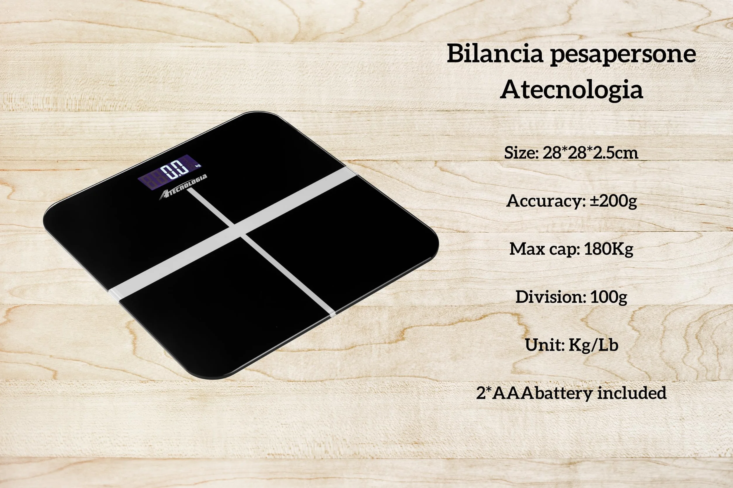 Bilancia Pesapersone Digitale Elettronica da Bagno, Alta Precisione Display a LED Retroilluminato, Step-On, Ultracompatto, Capacità 180kg, Nero