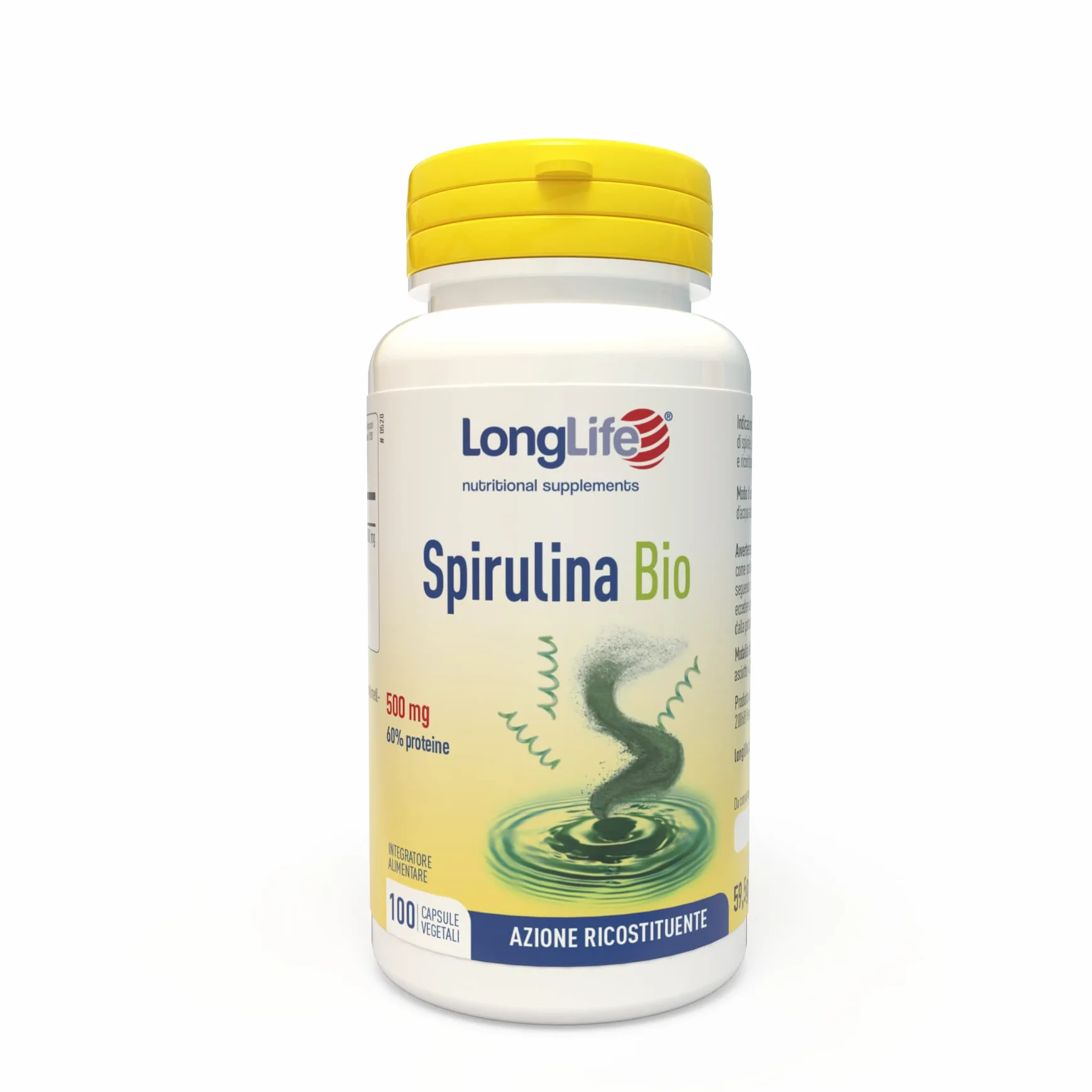 LongLife Spirulina Bio 100 capsule vegetali | Alga spirulina titolata in proteine, ficocianina, clorofilla e carotenoidi | Biologica | Vegano e senza glutine