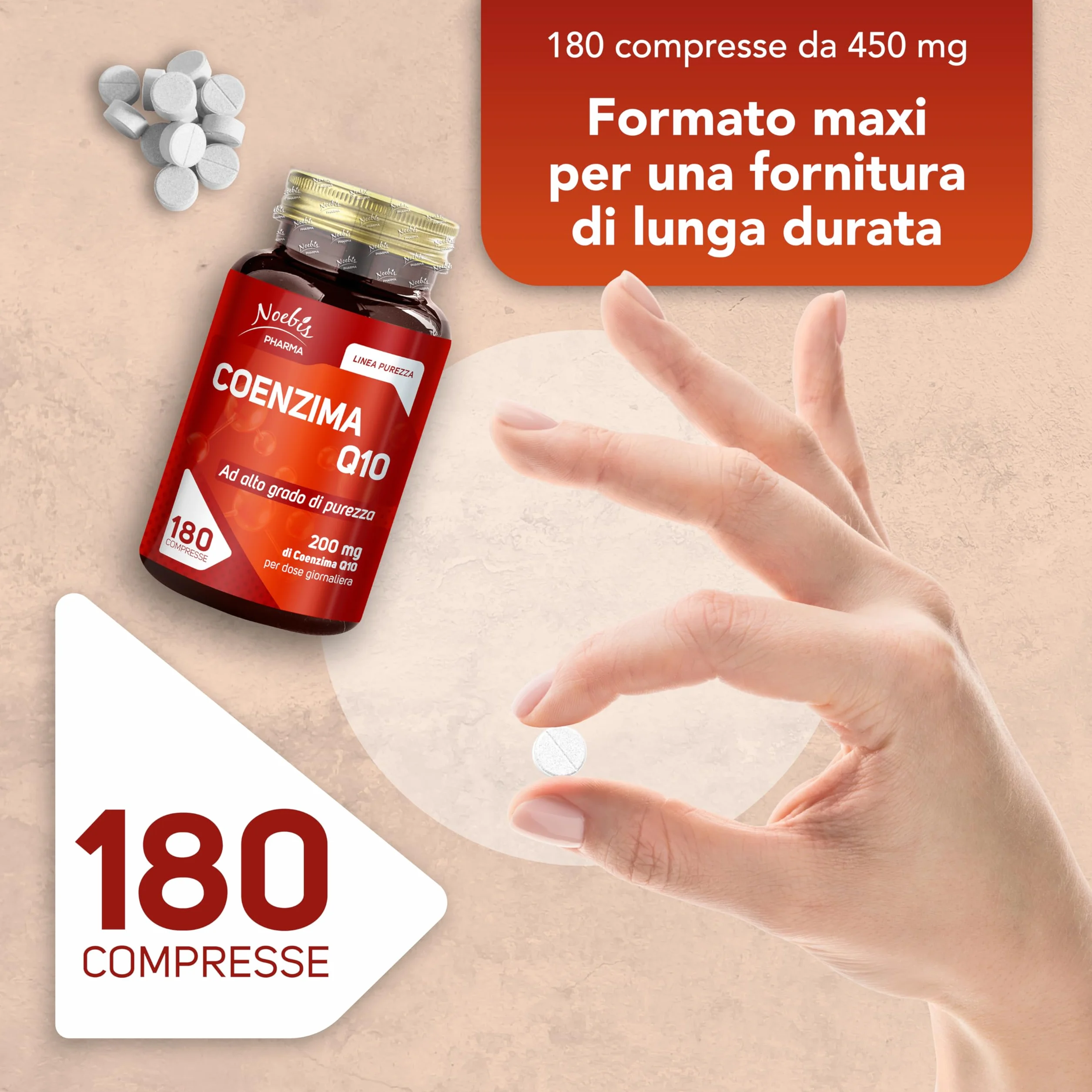 Coenzima Q10 200 mg Noebis Pharma – Alto Grado di Purezza – 180 Compresse – Integratore Q10, Vitalità ed Energia Cellulare – Supporto al Benessere – Made in Italy