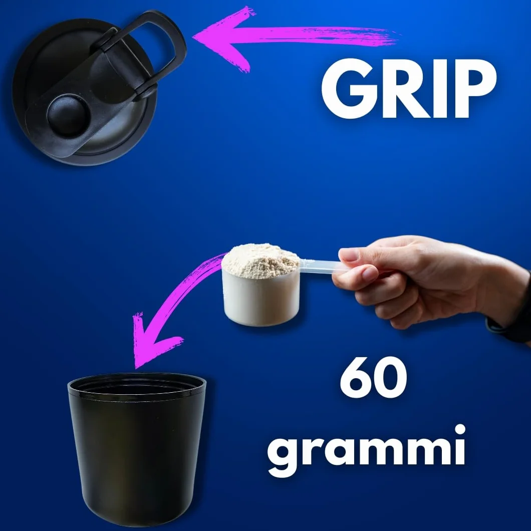 DIX SHAKER proteine 750 ml ✗ In acciaio inossidabile con scomparto da 60 grammi per polveri ✗ Bottiglia sportiva ✗ Senza BPA - (NOIR)