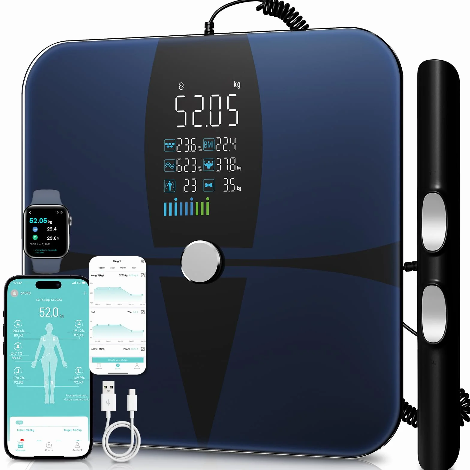 Lepulse P1 Bilancia Pesapersone Digitale 8 Sensori, Impedenziometrica Professionale, Massa Magra e Grassa, Bluetooth