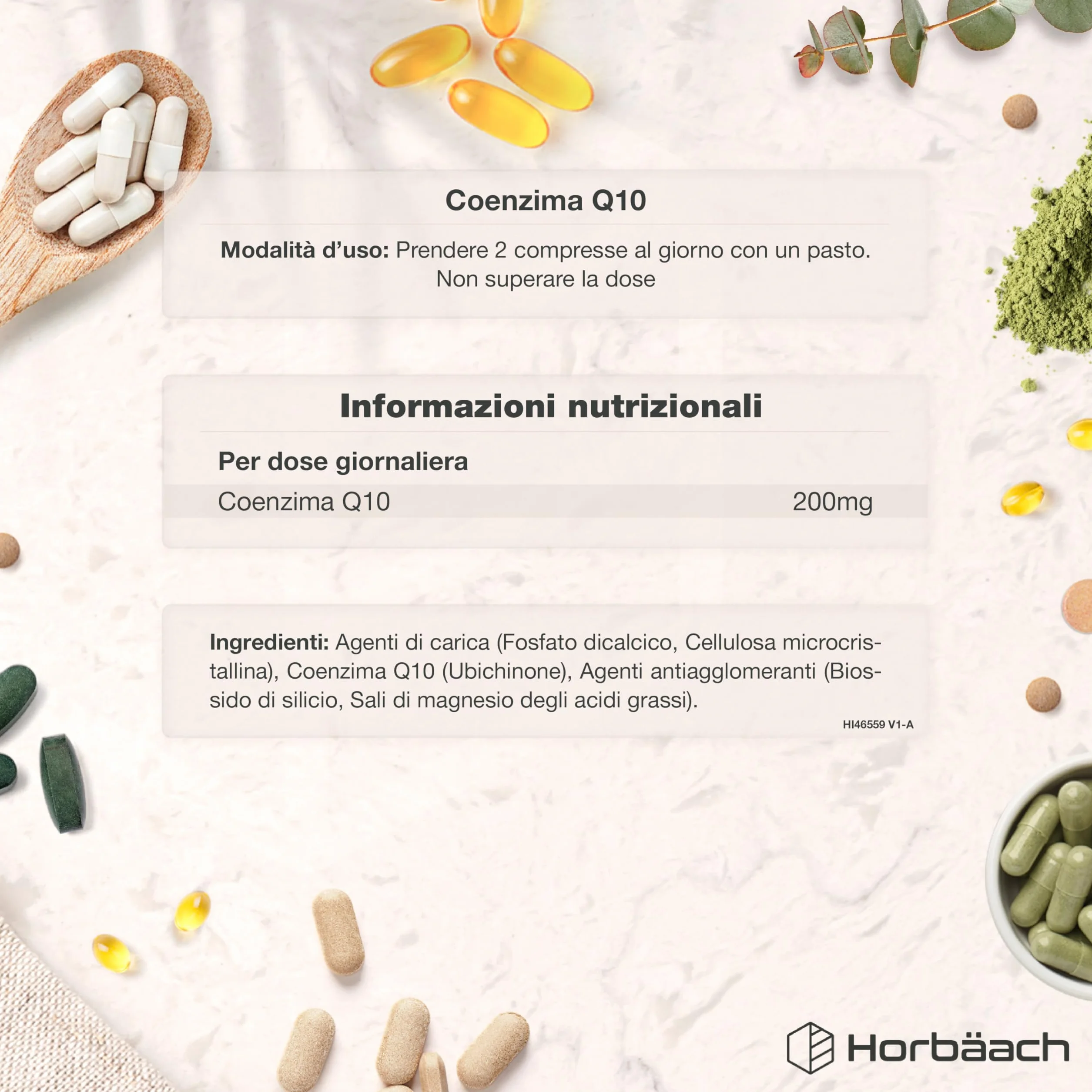 Coenzima Q10 200mg | CoQ10 200mg | 120 compresse | Adatto a vegetariani e vegani | Horbaach