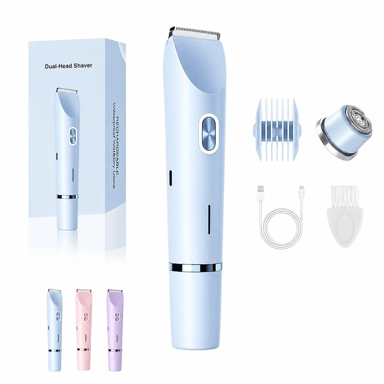 Rasoio Elettrico Donna 2 in 1 IPX7 Impermeabile Depilatore Bikini Doppia Testina