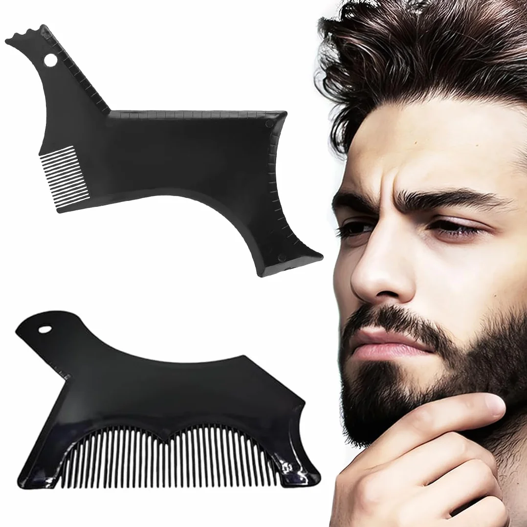 Stencil Pettine per Barba Uomo 2 Pezzi, Strumenti per Modellazione Capelli, Nero