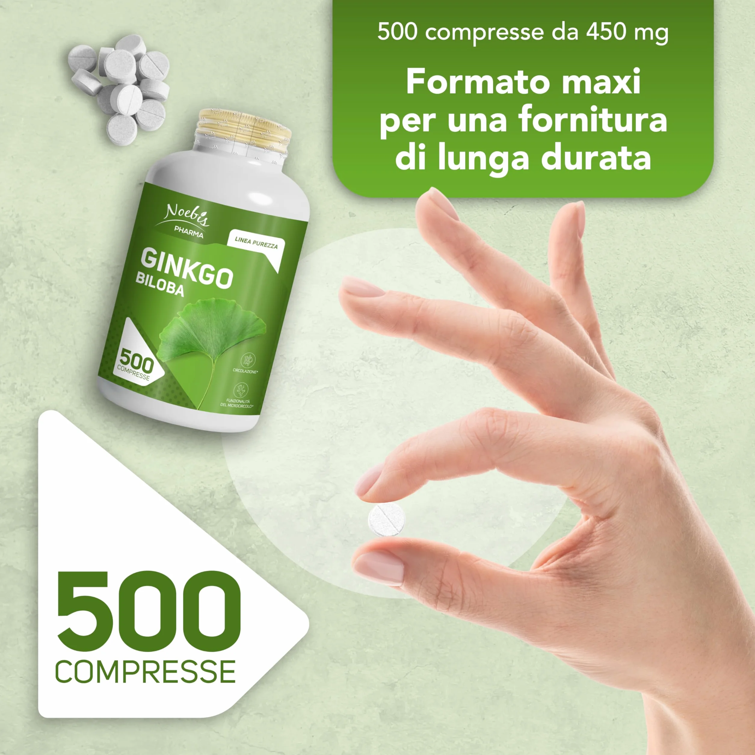 Ginkgo Biloba Noebis Pharma - Estratto Secco di Foglie - 500 Compresse - Microcircolo e Circolazione