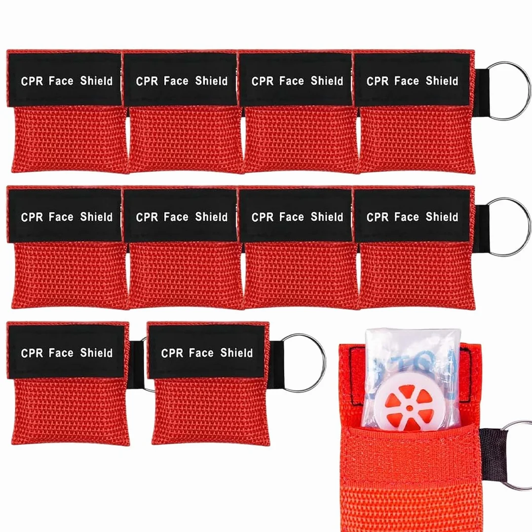 Pocket Mask 10 Pezzi Primo Soccorso Mascherina Respirazione Bocca A Bocca 5X5.5 Cm Rosso