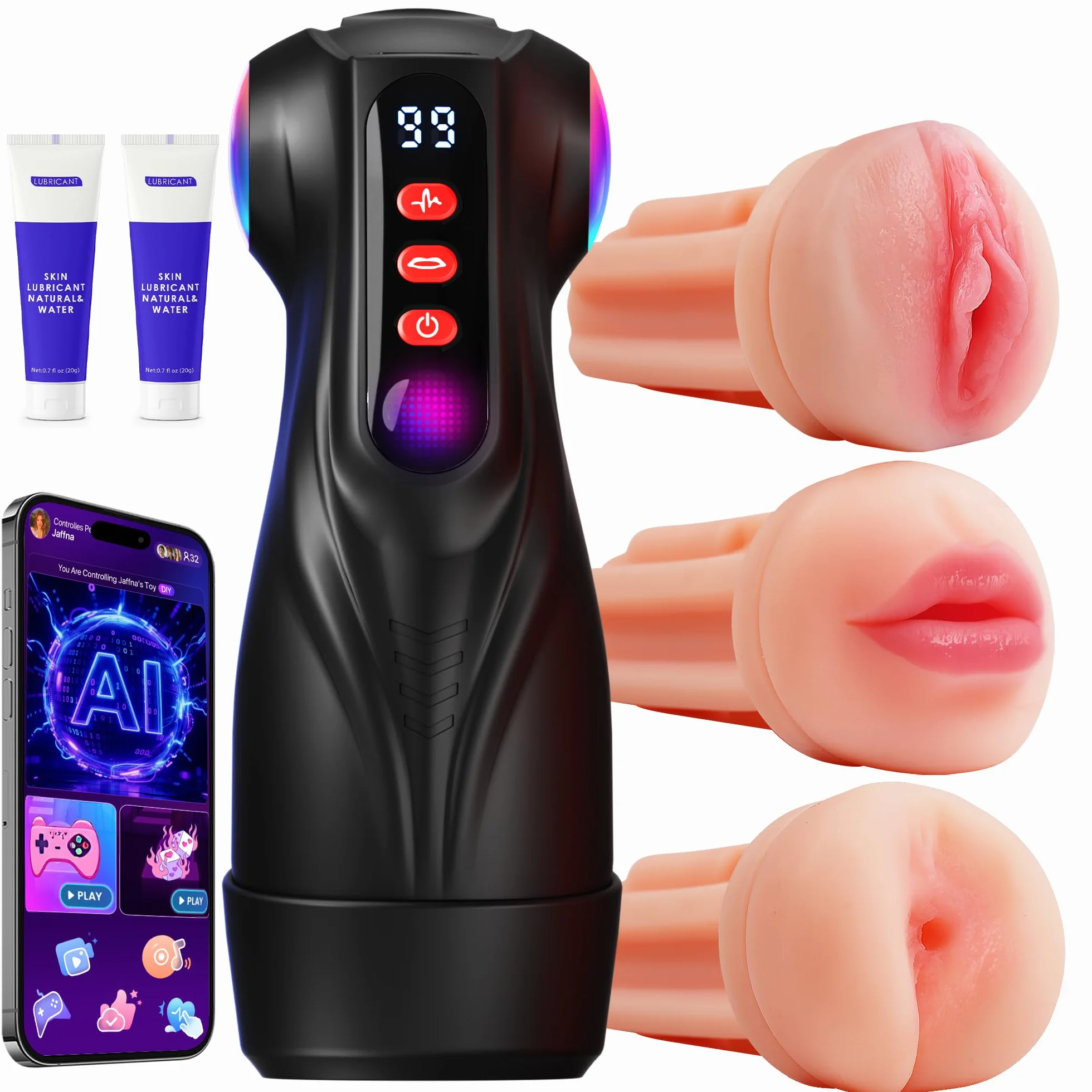 Tauara Masturbatore per Uomo Sex Toys, APP Masturvatore per Uomo con 9 Vibrazione e 9 Aspirazione, Masturbtore con 3 Maniche Rimovibili Sex Toy Vibratore Sexytoysys Coppia