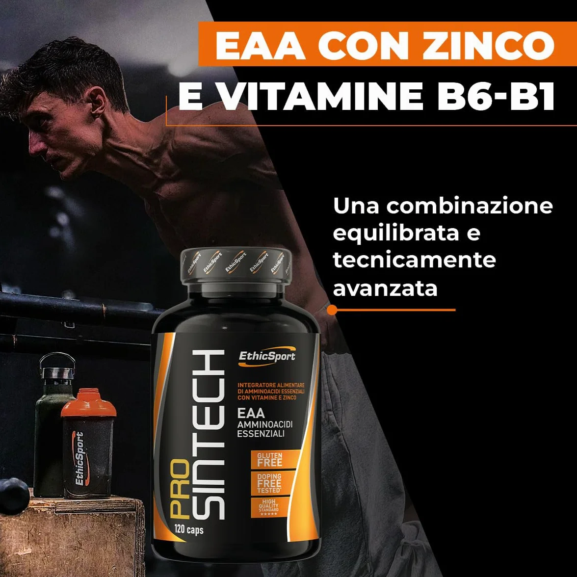 EthicSport - Prosintech - Barattolo da 120 cps - Integratore Alimentare di Amminoacidi Essenziali (EAA) con Vitamine e Zinco, utile per massimizzare la sintesi proteica