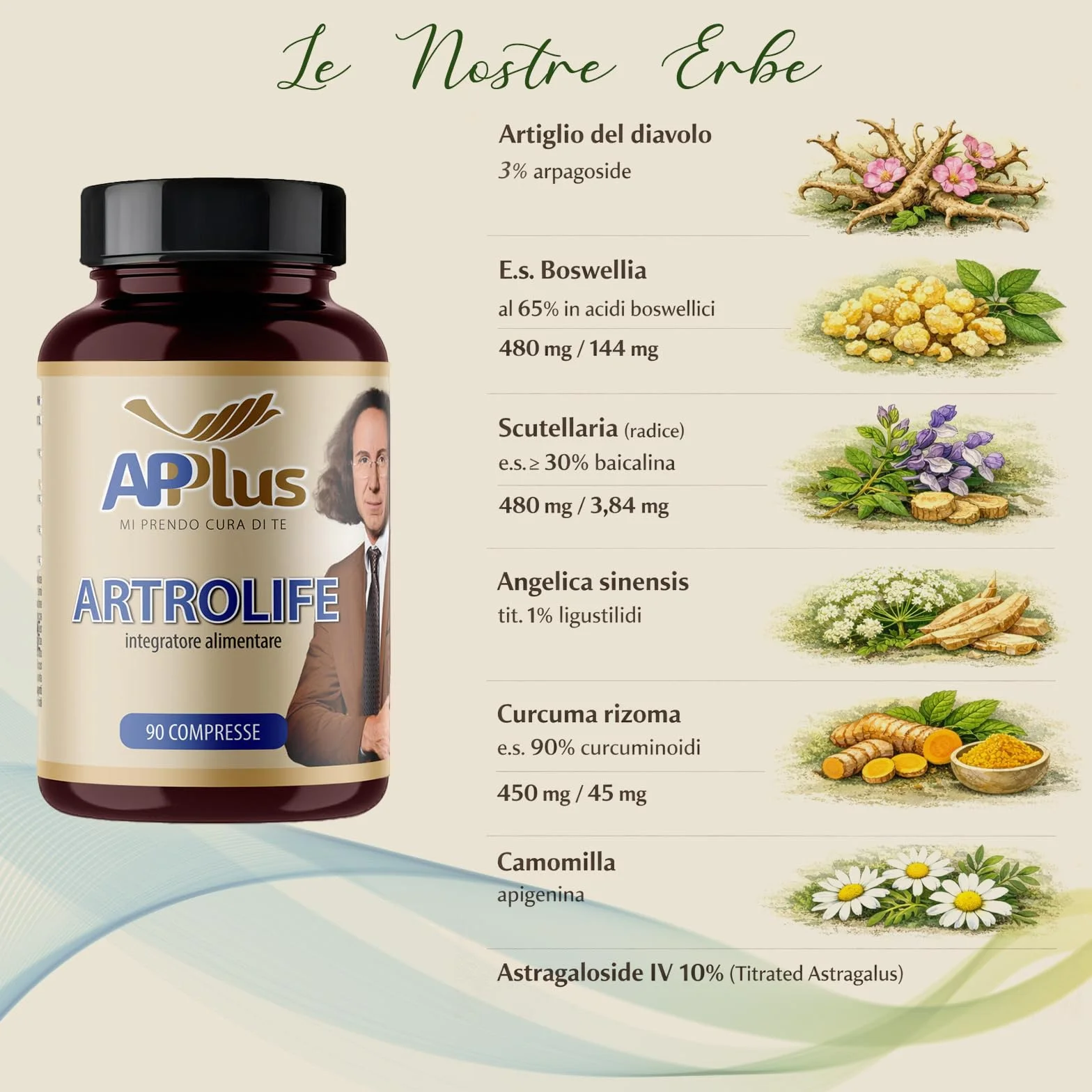 AP PLUS ARTROLIFE Integratore Alimentare per Articolazioni, Supporto Mobilità, Stress Ossidativo, Astragalus, Boswellia, Curcuma, Artiglio del Diavolo, 90 Compresse